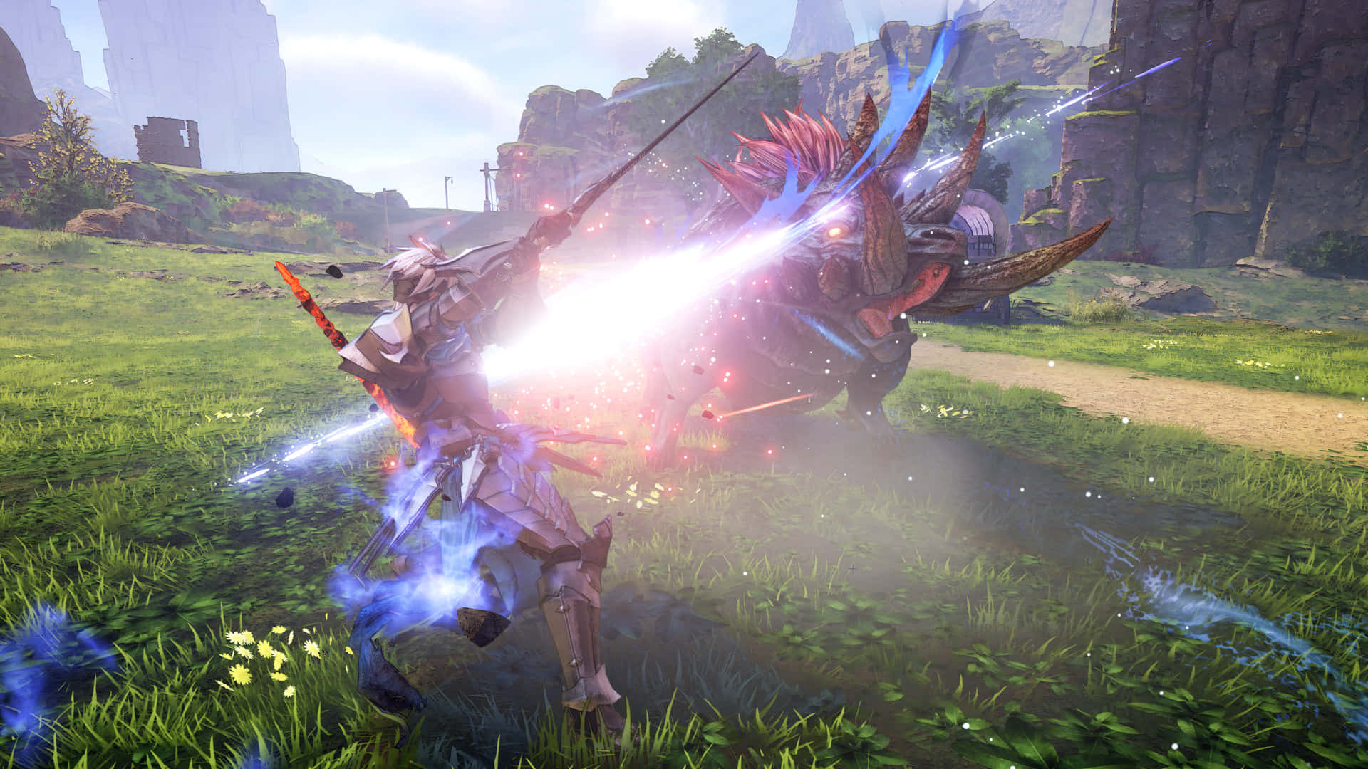 Tales Of Arise, warrior in armor, spiky red monster, Full HD Desktop Wallpaper