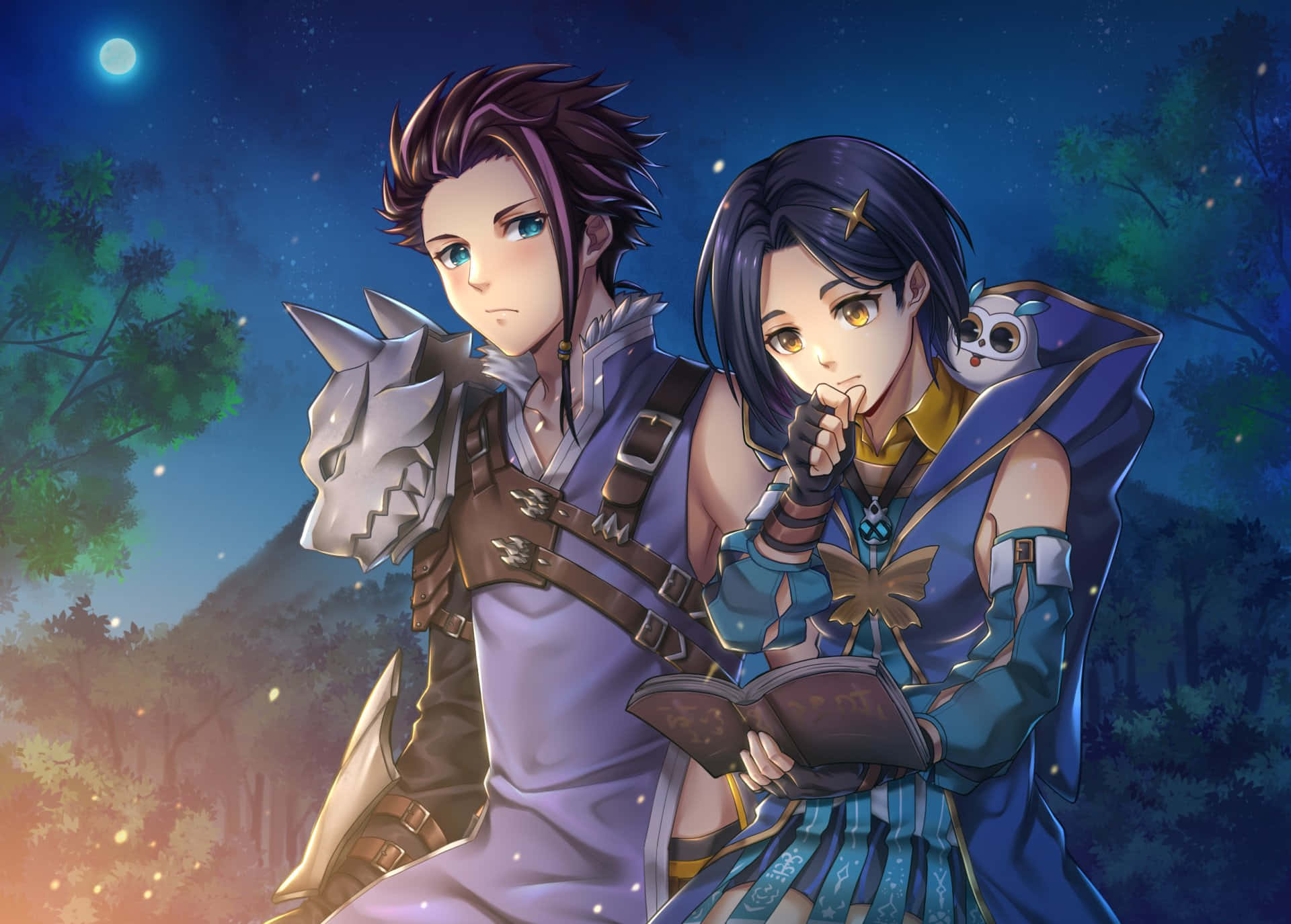 Tales of Arise, moonlit forest canopy, anime adventurers, Full HD Desktop Wallpaper