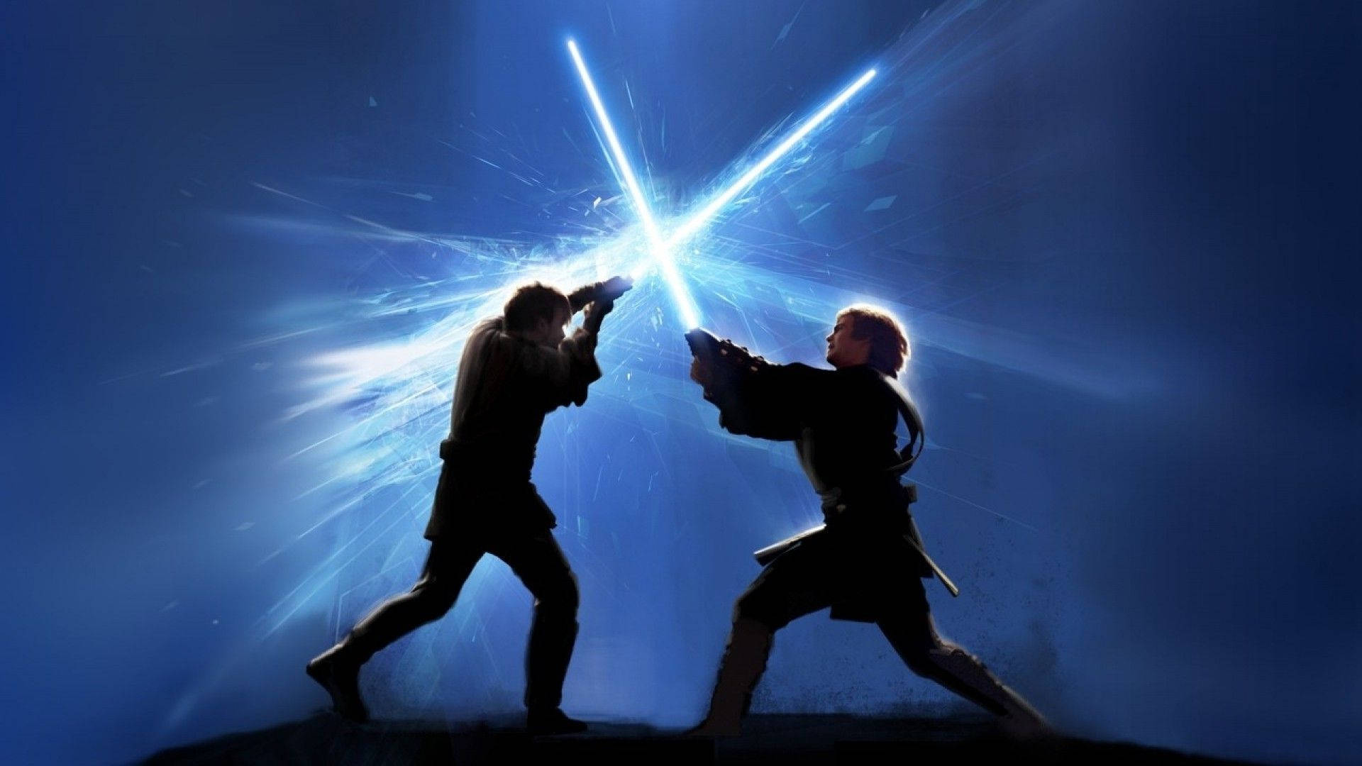 Lightsaber Duel Scene, Tales Of The Jedi, glowing blue lightsabers, Full HD Desktop Wallpaper
