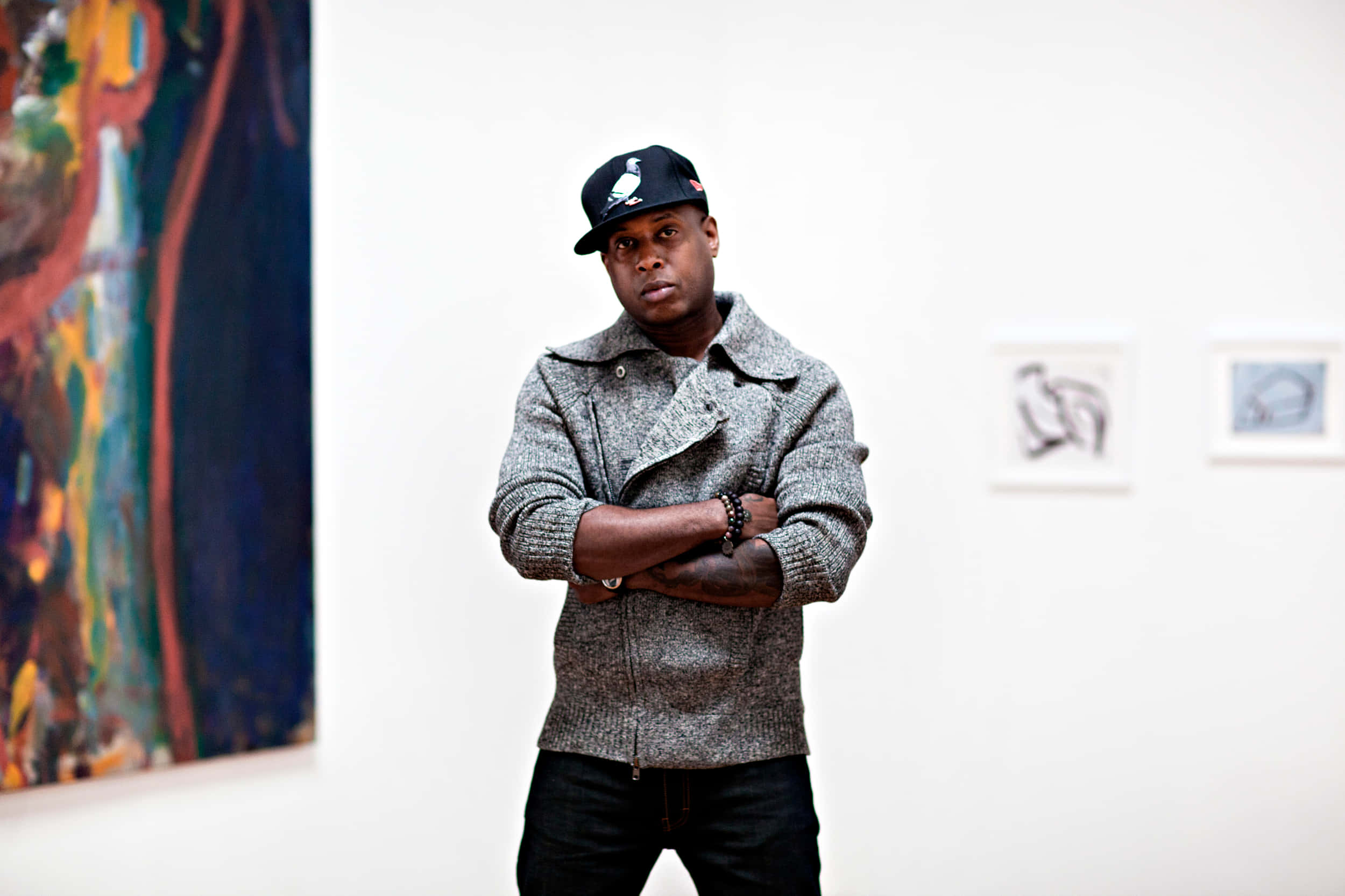 Talib Kweli, black cap, gray sweater, Full HD Desktop Wallpaper