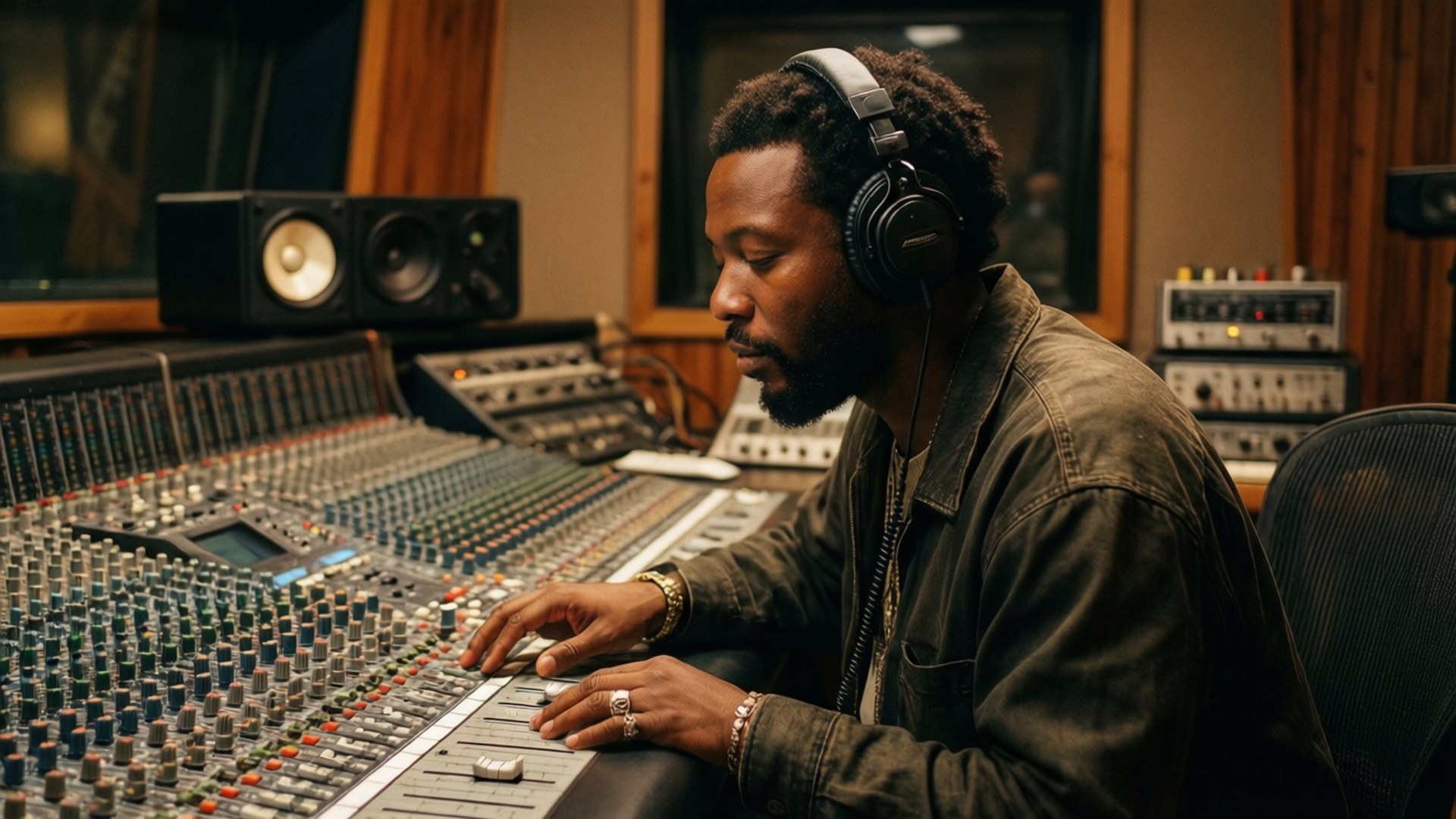 Talib Kweli, recording studio, crafting beats, Full HD Desktop Wallpaper
