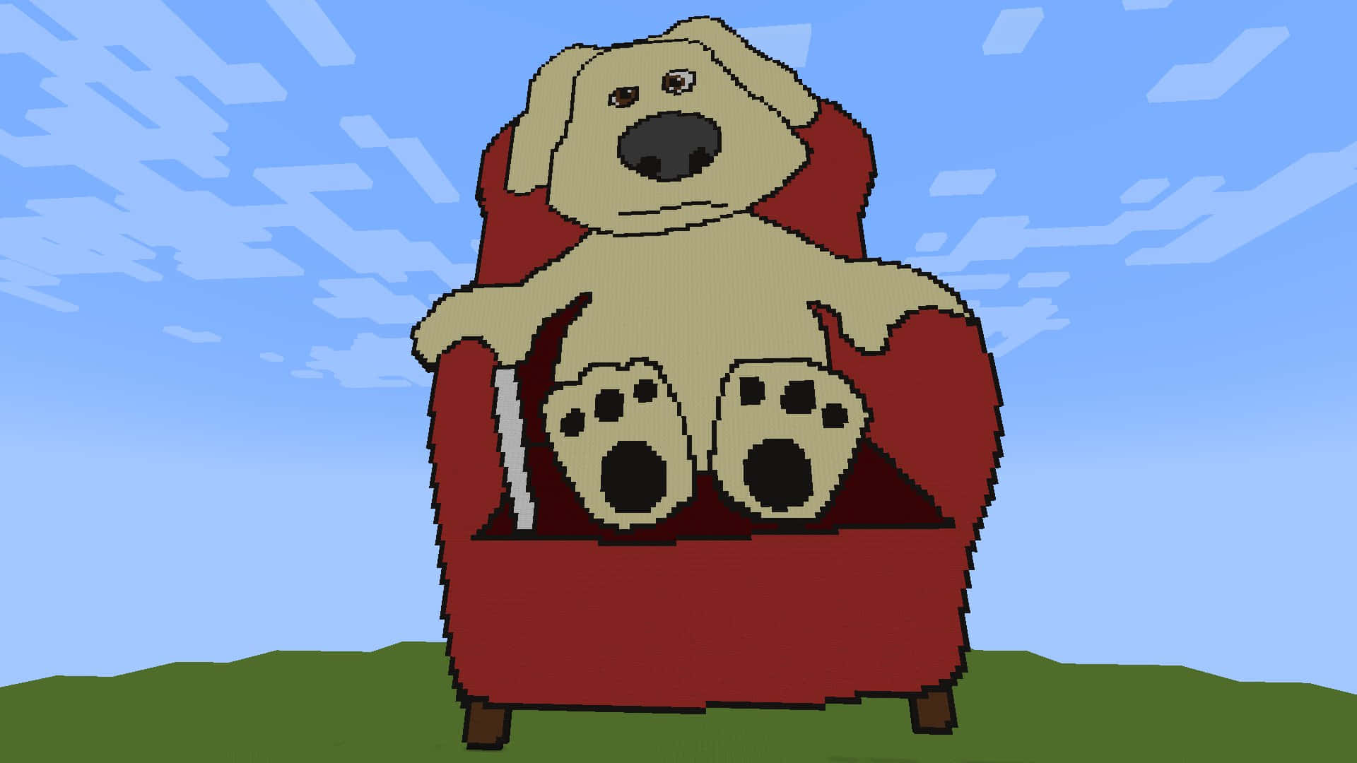 Talking Ben, pixel-art dog, red armchair, Full HD Desktop Wallpaper