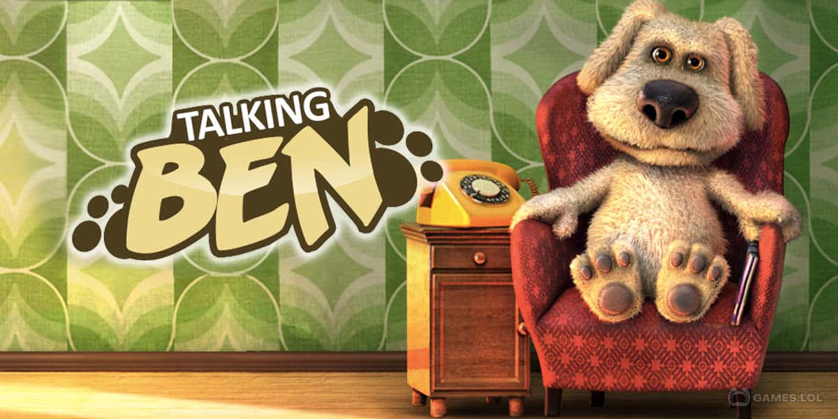 Talking Ben, fluffy animated dog, red armchair, SD Desktop Wallpaper