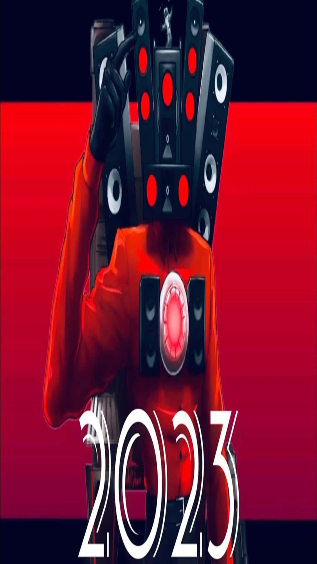 futuristic speaker head man2023, red suit, mechanical head, Full HD Phone Wallpaper