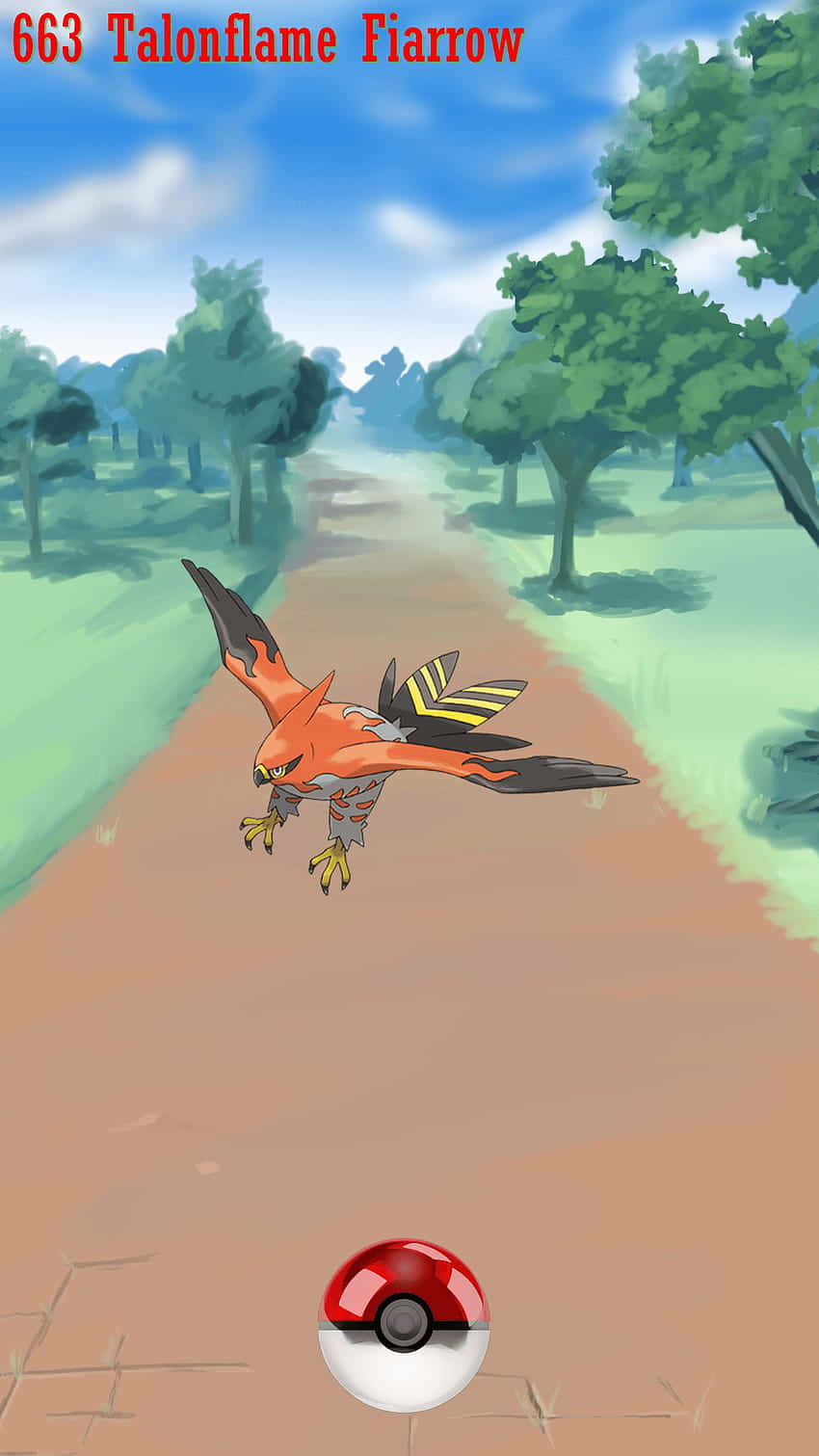 Talonflame, fiery orange, sunlit dirt path, HD Phone Wallpaper
