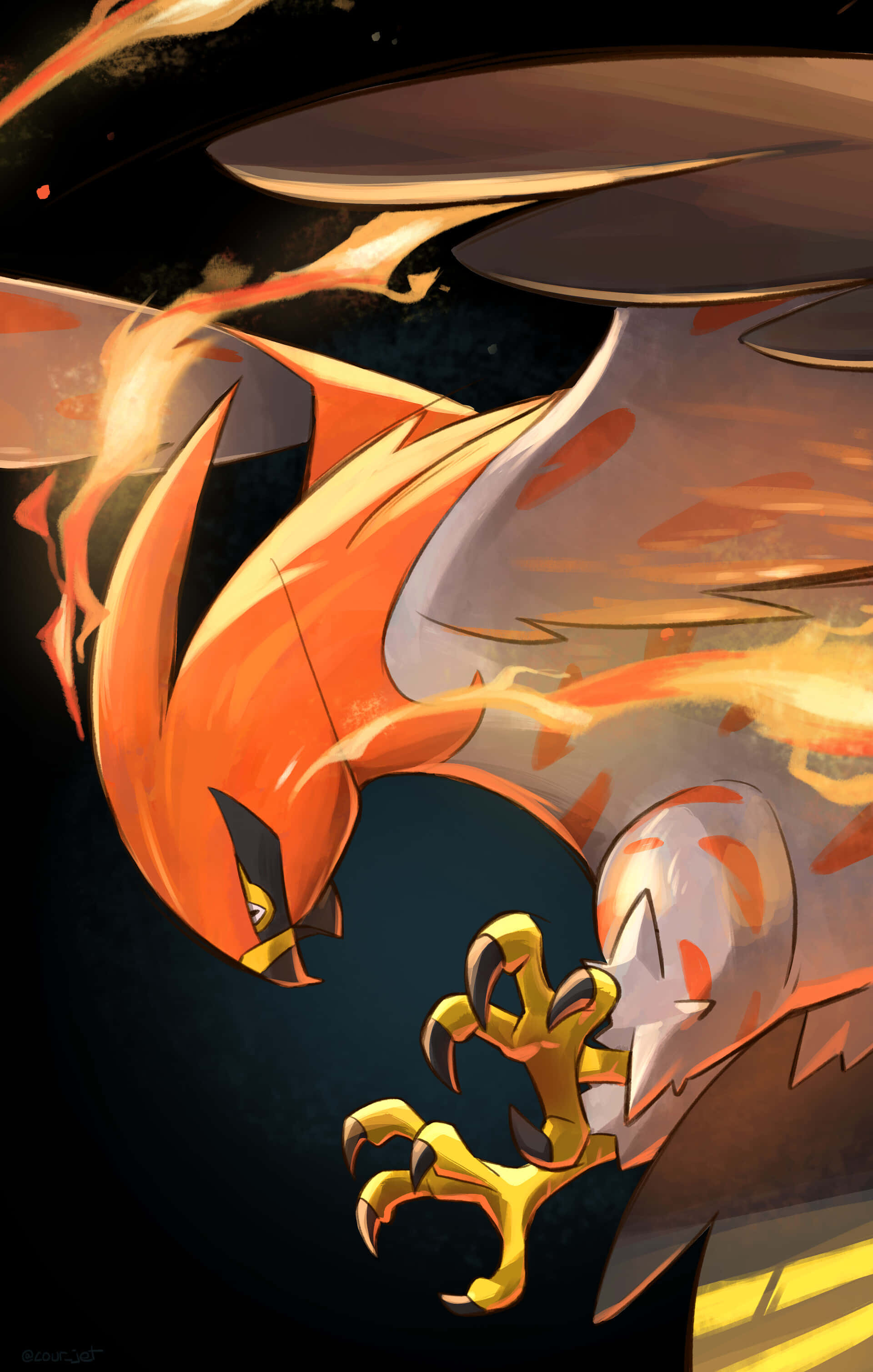 Talonflame, orange and white plumage, fiery phoenix, 2K Phone Wallpaper