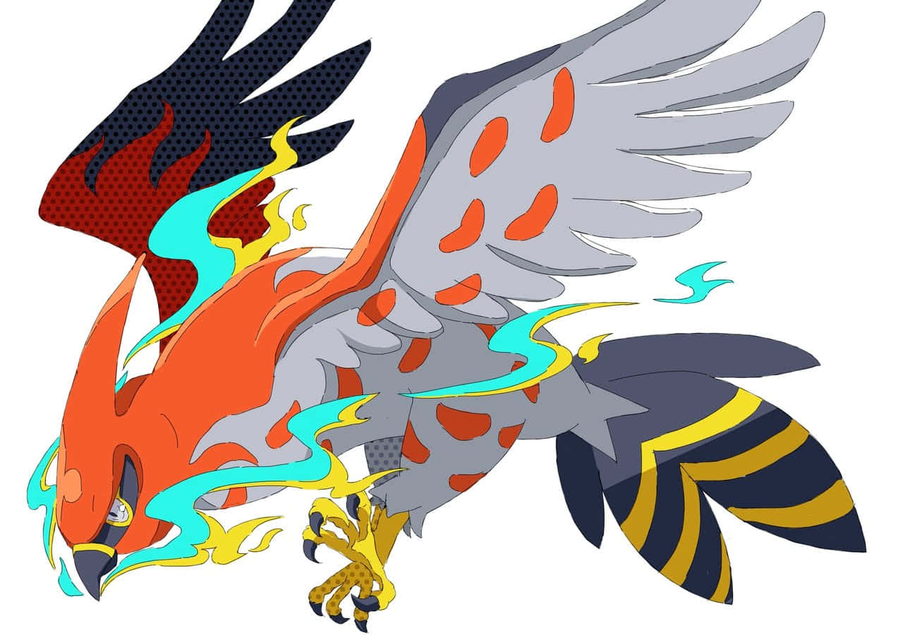 Talonflame, orange red wings, blue flames, SD Desktop Wallpaper