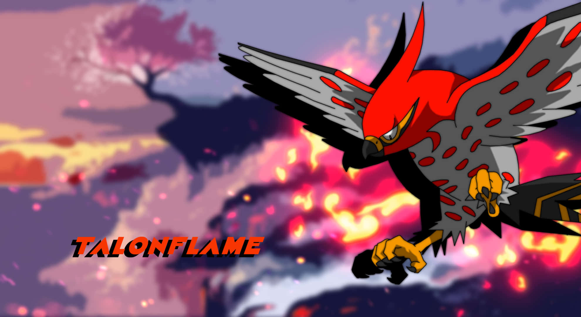 Talonflame, fiery red and gray, vibrant sunset sky, Full HD Desktop Wallpaper
