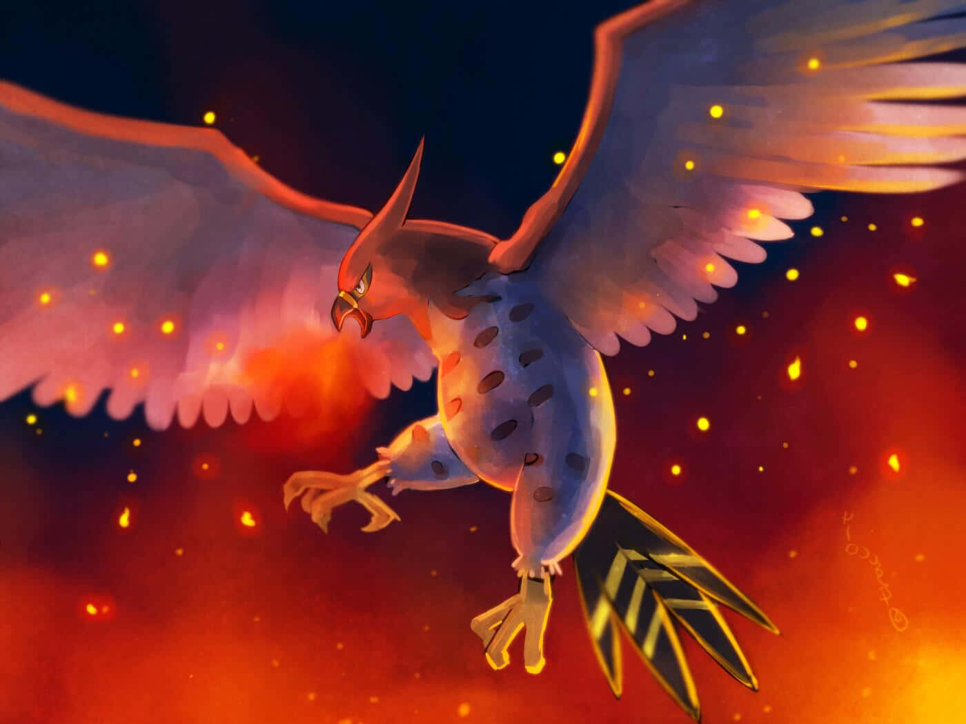 Talonflame, fiery sky, glowing embers, HD Desktop Wallpaper