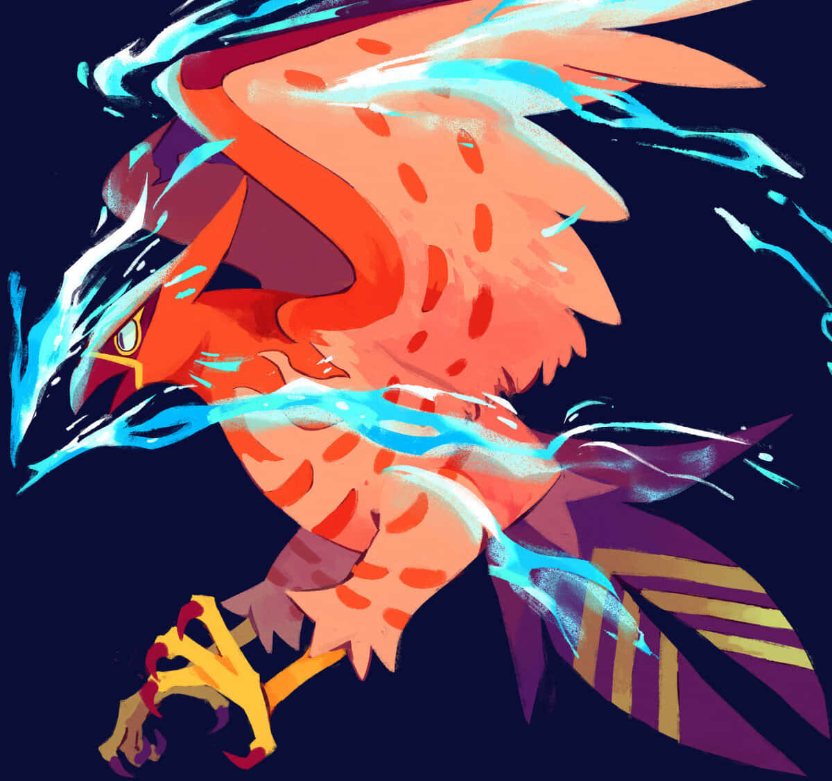 Talonflame, fiery orange, electric blue energy streaks, SD Desktop Wallpaper