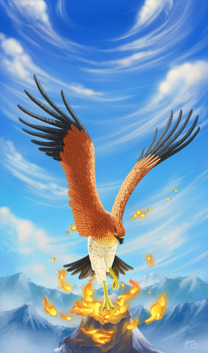 Talonflame, fiery eagle, snowcapped mountain peak, SD Phone Wallpaper
