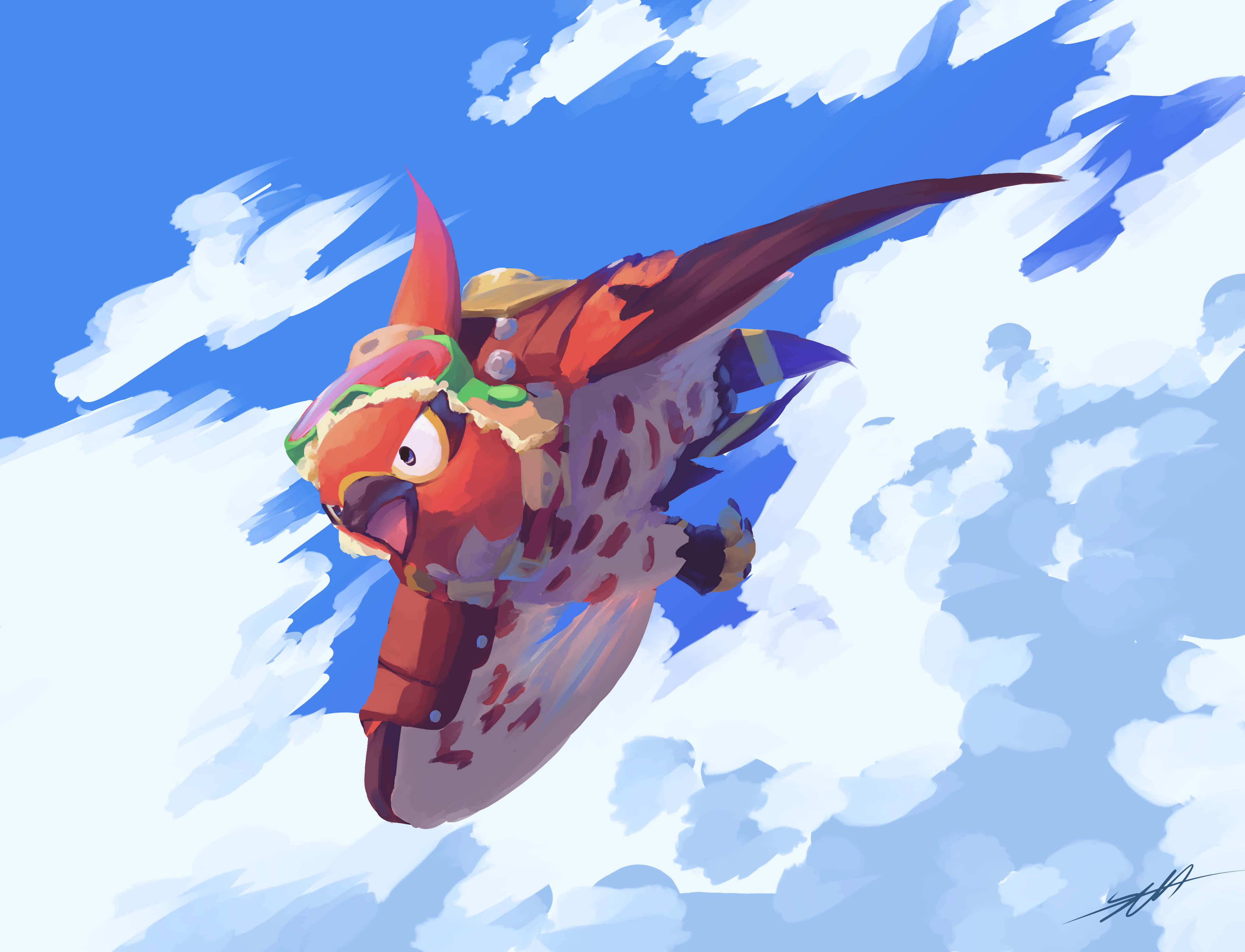 Talonflame, orange dragon, spotted wings, 2K Desktop Wallpaper