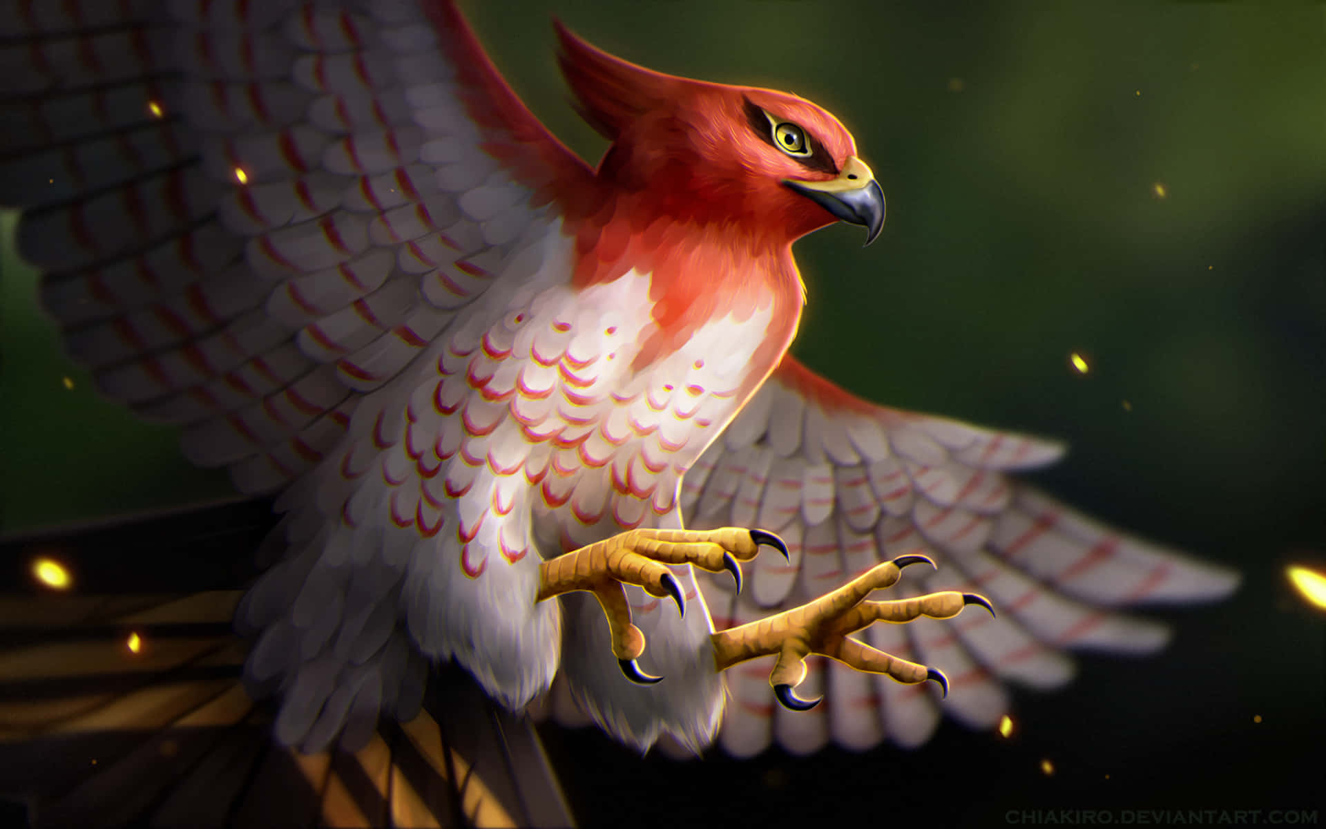 Talonflame, red and white hawk, glowing eyes, Full HD Desktop Wallpaper
