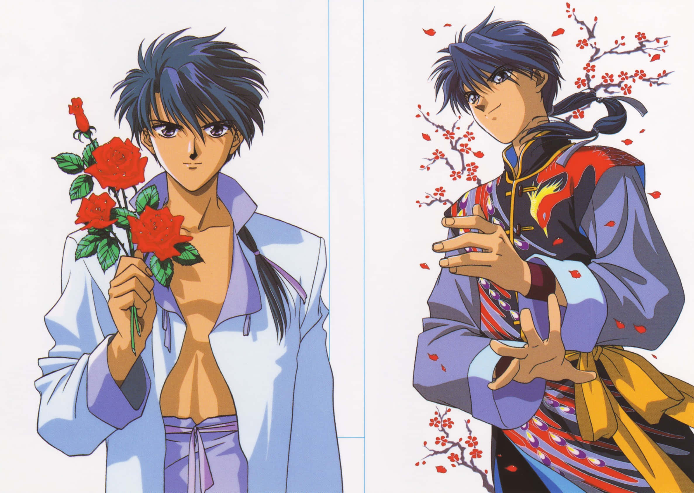 Tamahome, anime character, red roses, Full HD Desktop Wallpaper