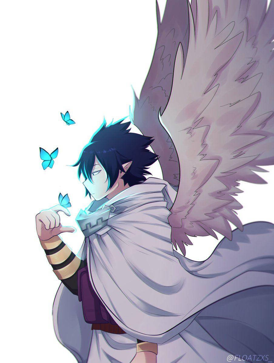 Tamaki Amajiki, dark hair, large gray wings, SD Phone Wallpaper