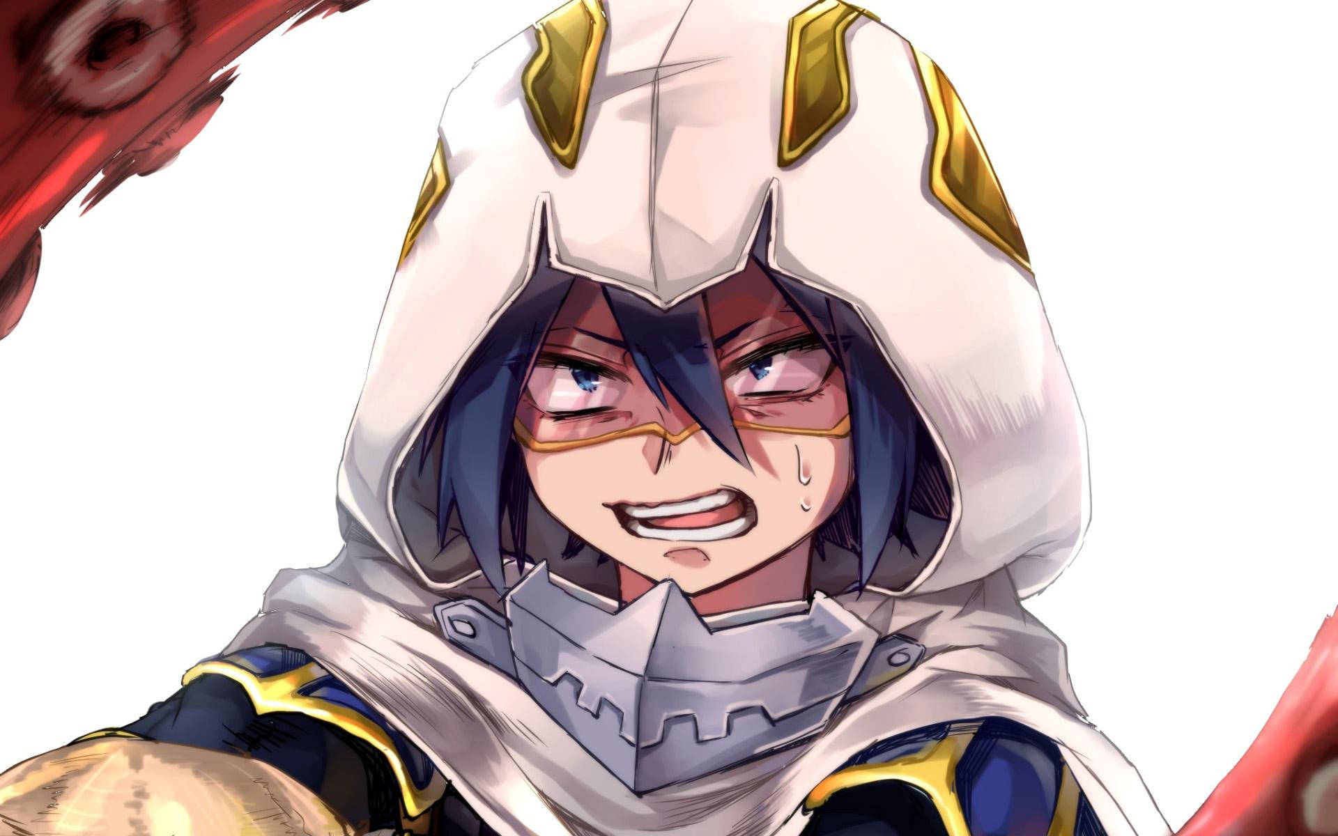 Tamaki Amajiki, white and gold hooded armor, fierce grin, Full HD Desktop Wallpaper