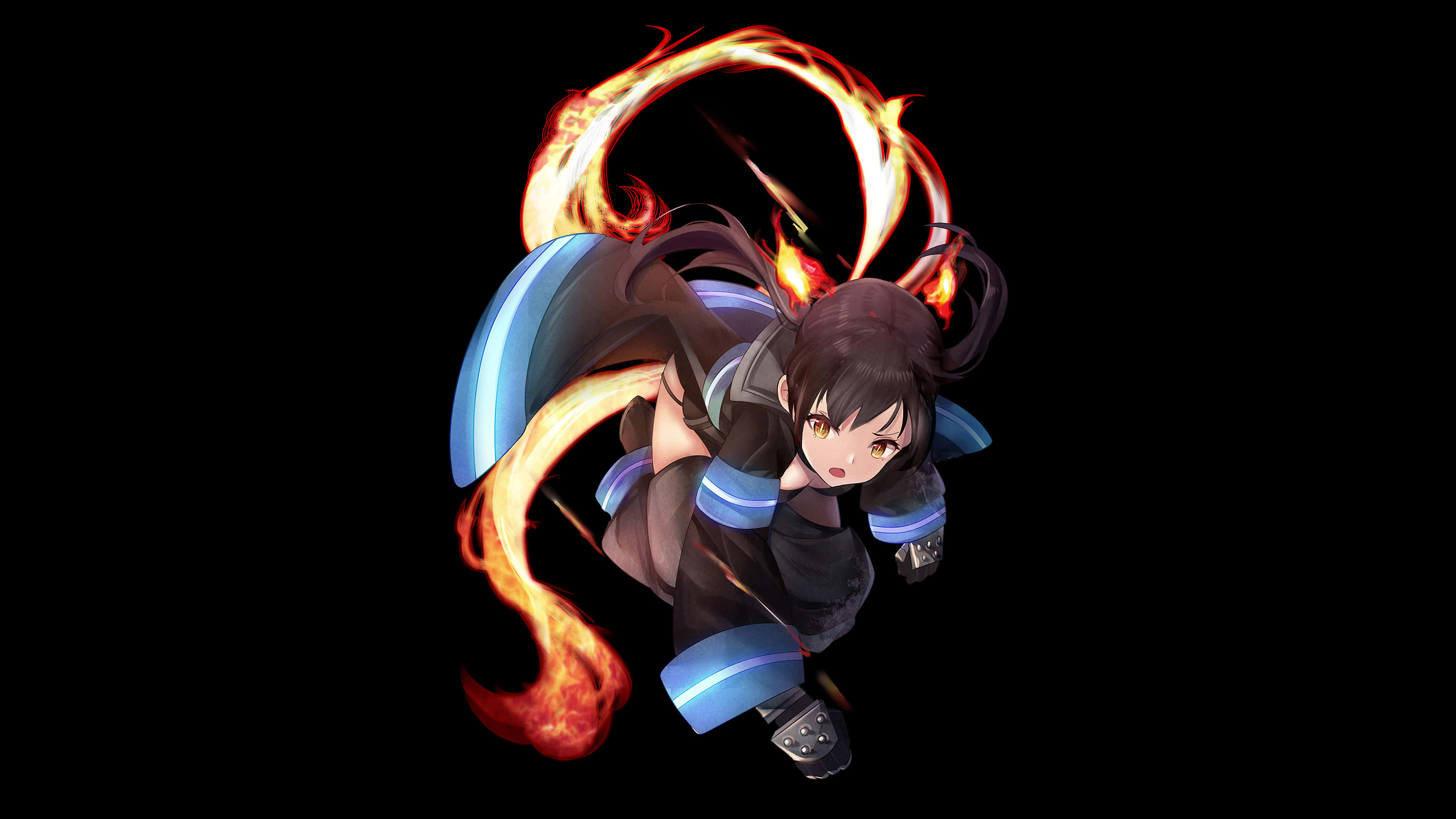 Tamaki Fire Force, dark hair, blue armor, 4K Desktop Wallpaper