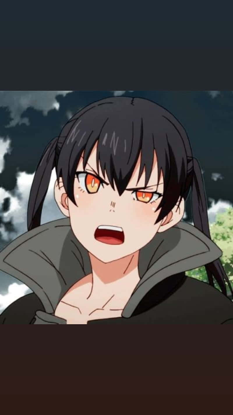 Tamaki Fire Force, black pigtails, fiery orange eyes, HD Phone Wallpaper