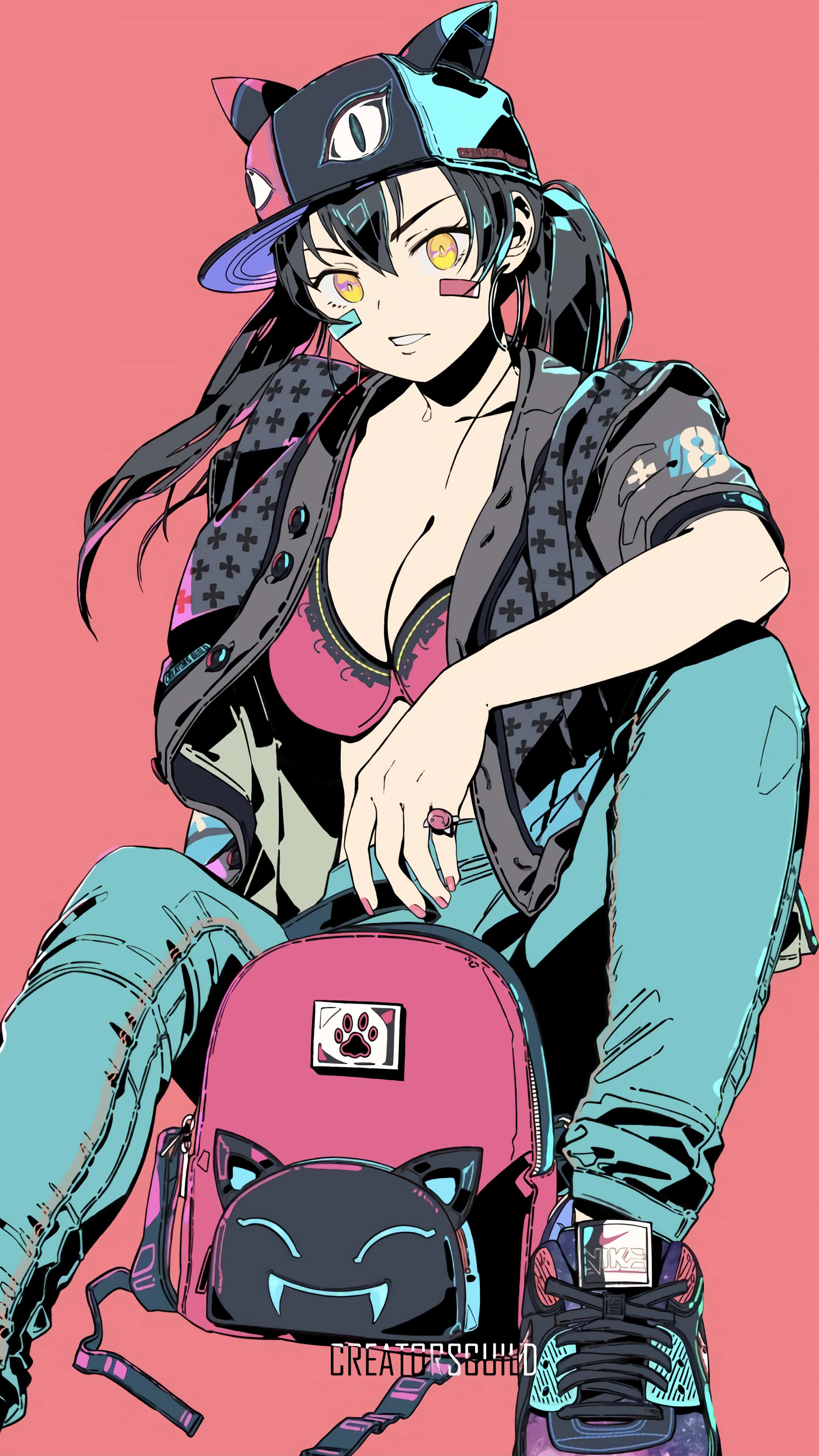 Tamaki Fire Force, cat ears, yellow eyes, 4K Phone Wallpaper