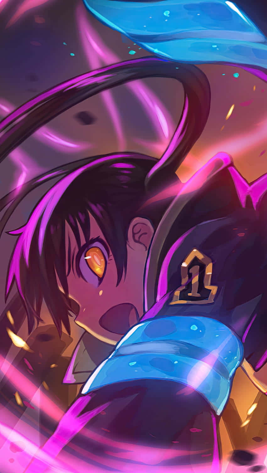 Tamaki Fire Force, glowing orange eyes, purple hair, HD Phone Wallpaper