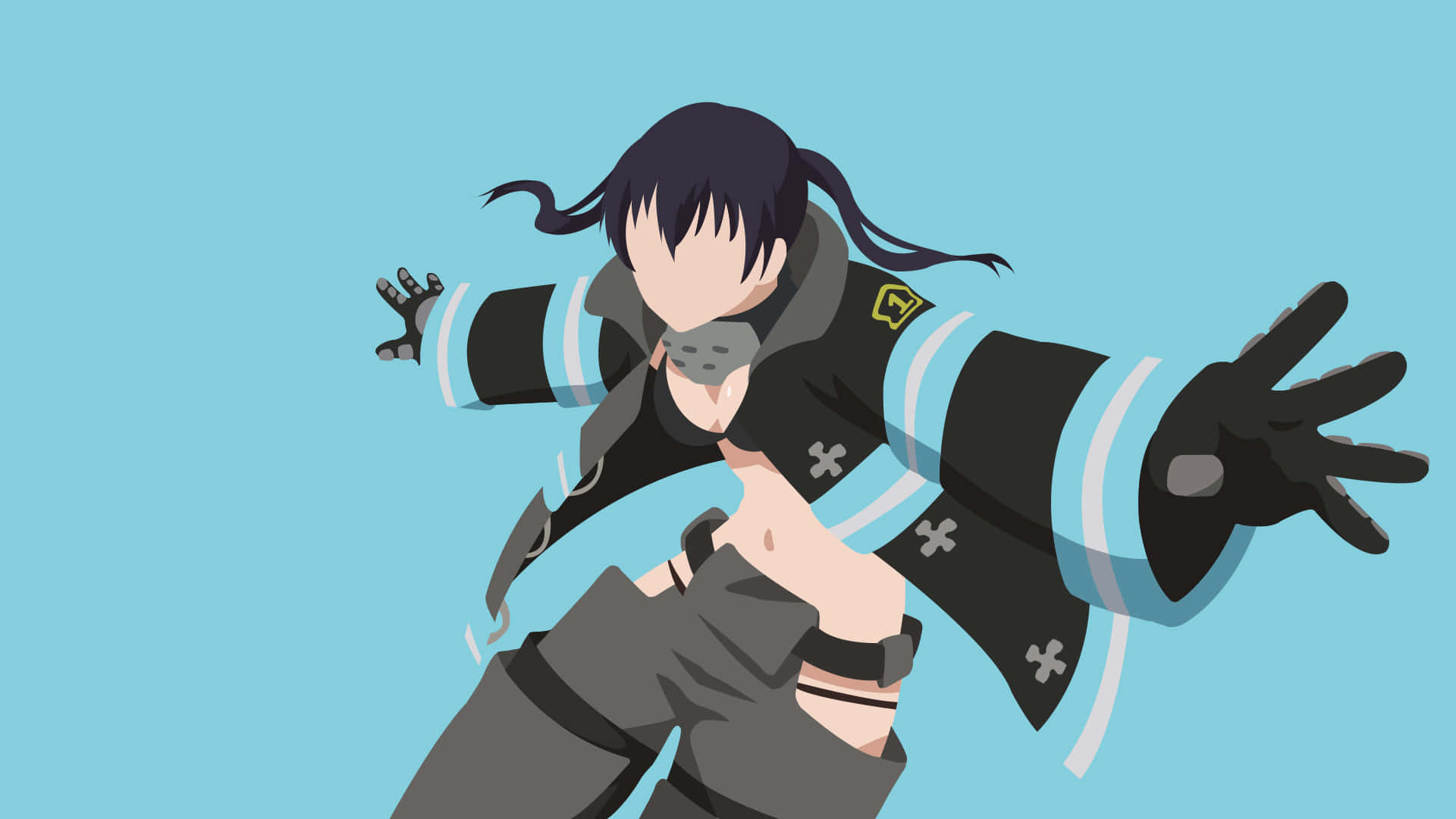 Tamaki Fire Force, black and blue uniform, mask, Full HD Desktop Wallpaper