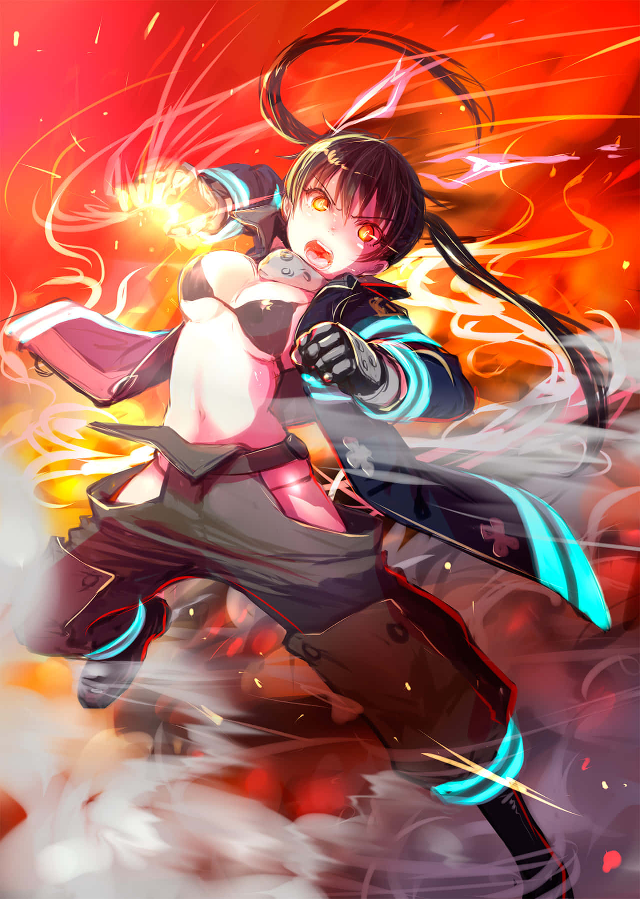 Tamaki Fire Force, glowing eyes, fiery aura, HD Phone Wallpaper