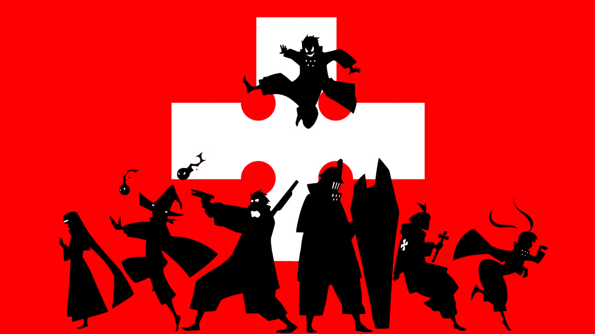 Tamaki Fire Force, Fire Force, black silhouettes, Full HD Desktop Wallpaper