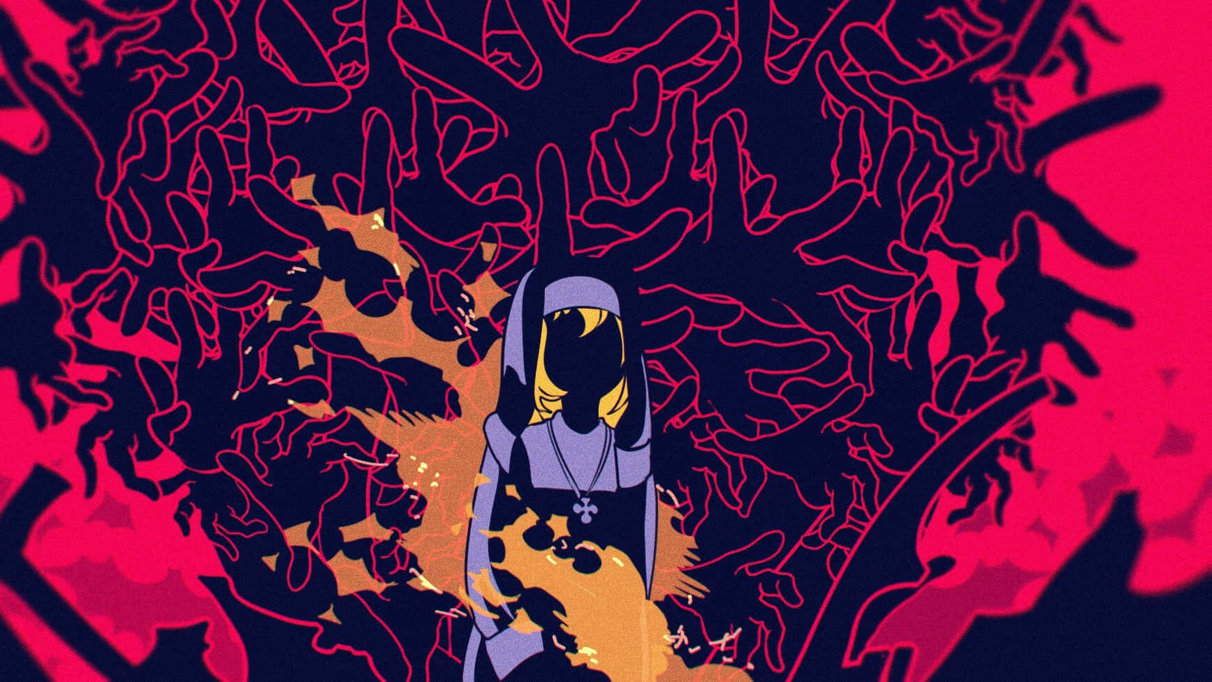 Tamaki Fire Force, purple robes, swirling red and black abstract forms, HD Desktop Wallpaper