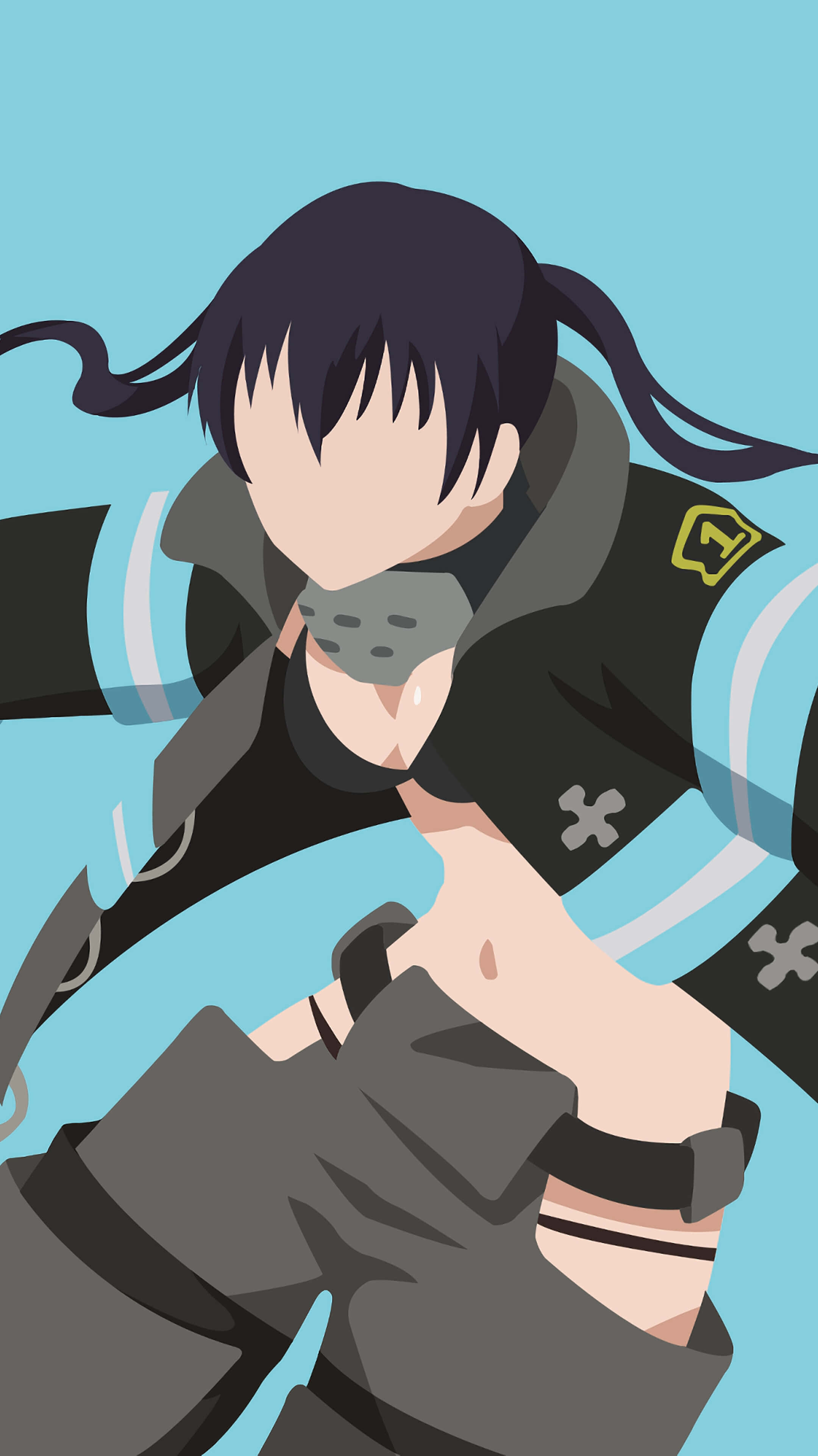 Tamaki Fire Force, dark pigtails, grey mask, 4K Phone Wallpaper