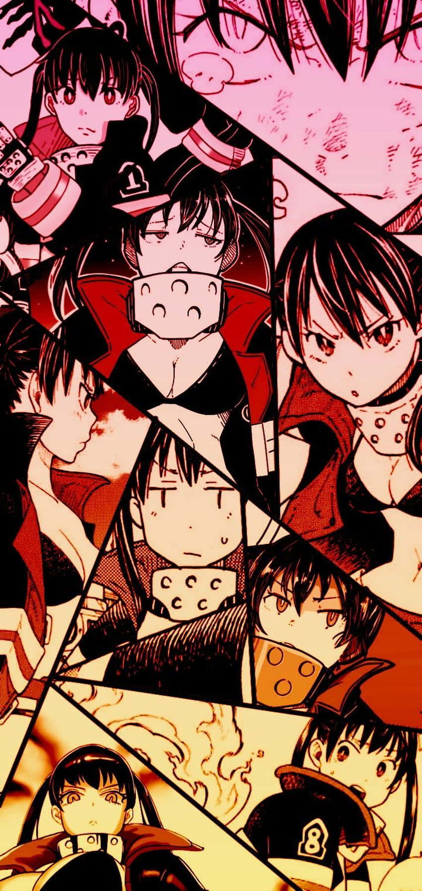Tamaki Fire Force, fire brigade characters, red uniforms, HD Phone Wallpaper