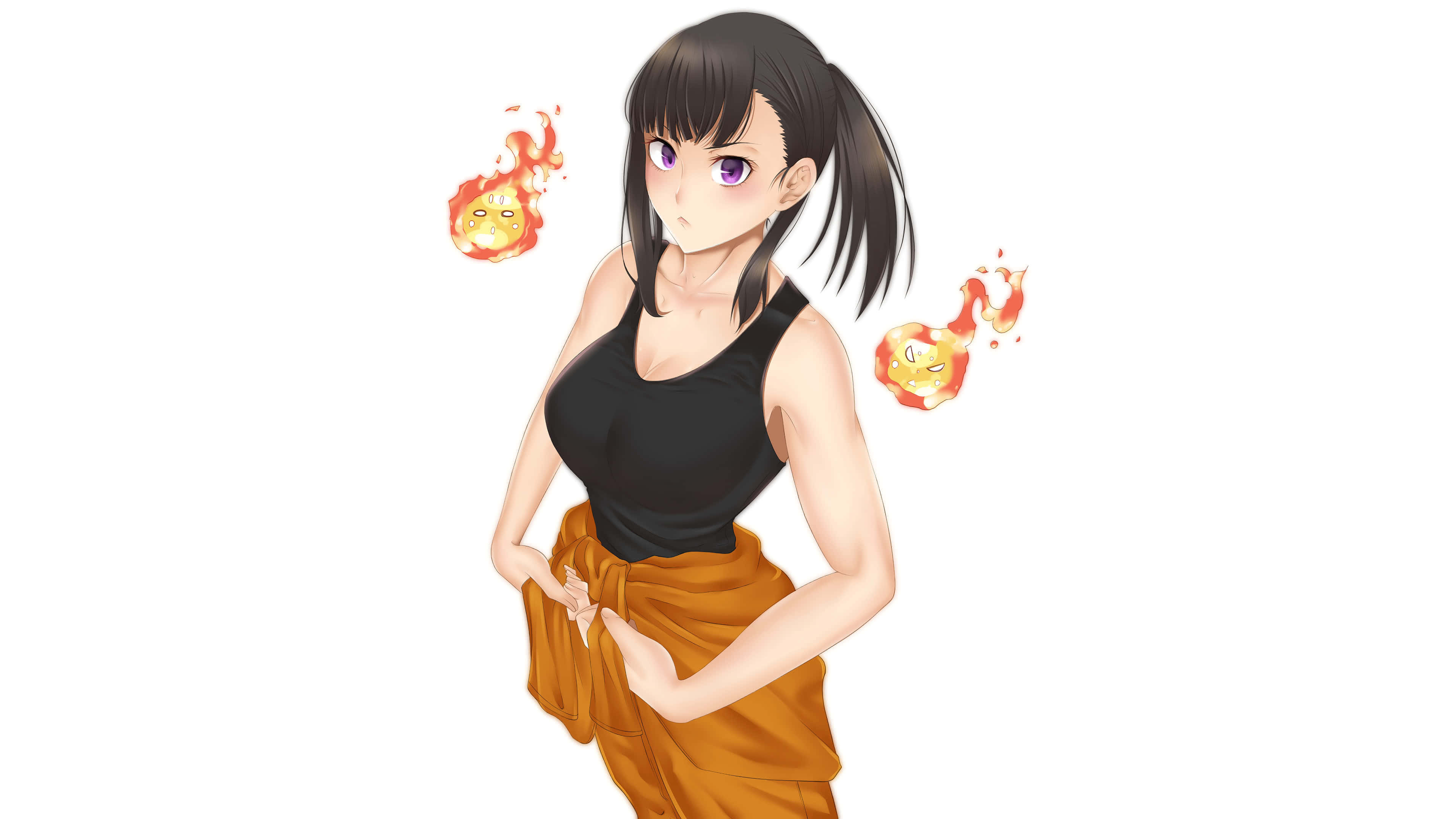 Tamaki Fire Force, black hair, purple eyes, 4K Desktop Wallpaper