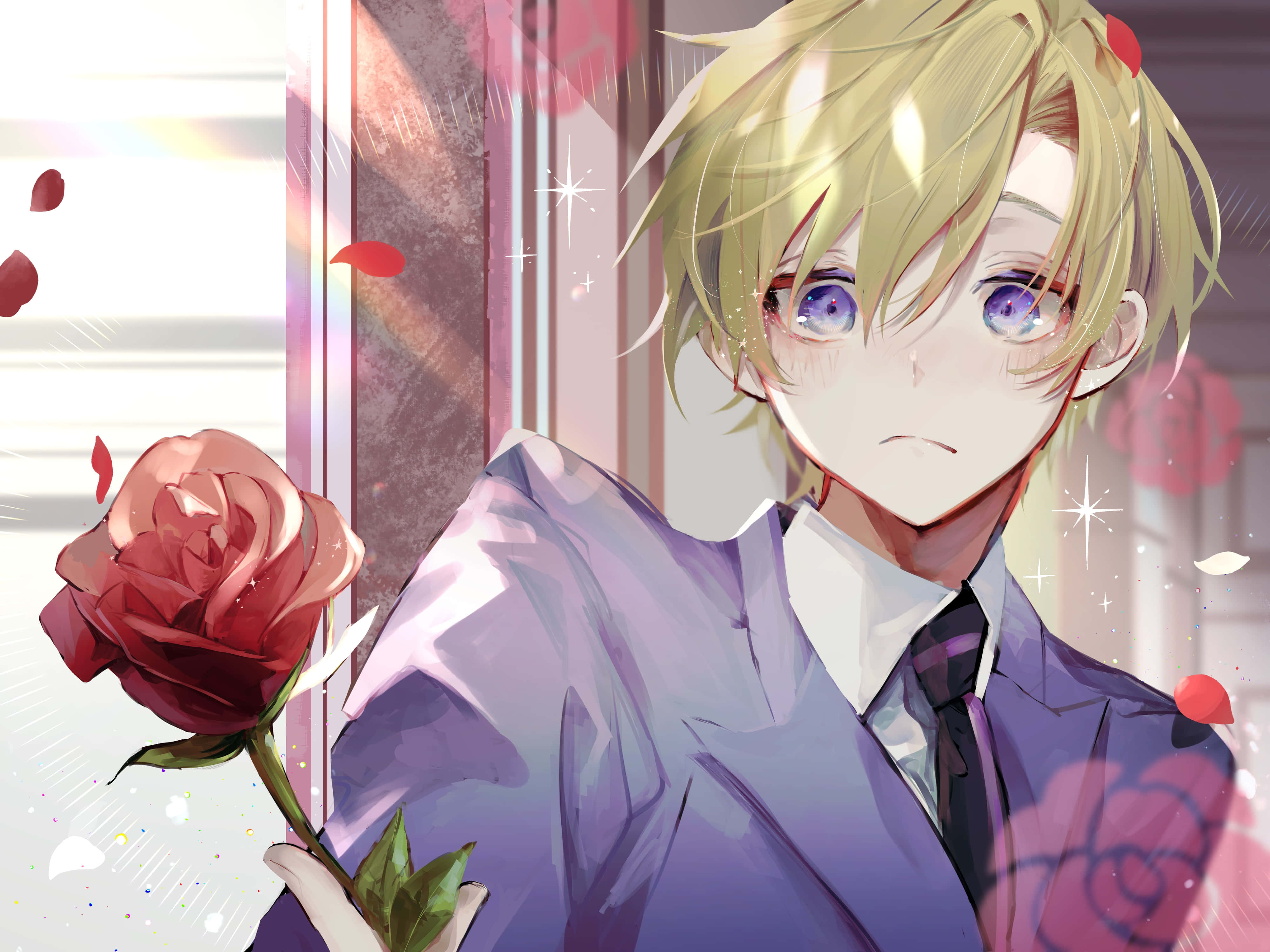 Tamaki Suoh, purple suit, red rose, 4K Desktop Wallpaper