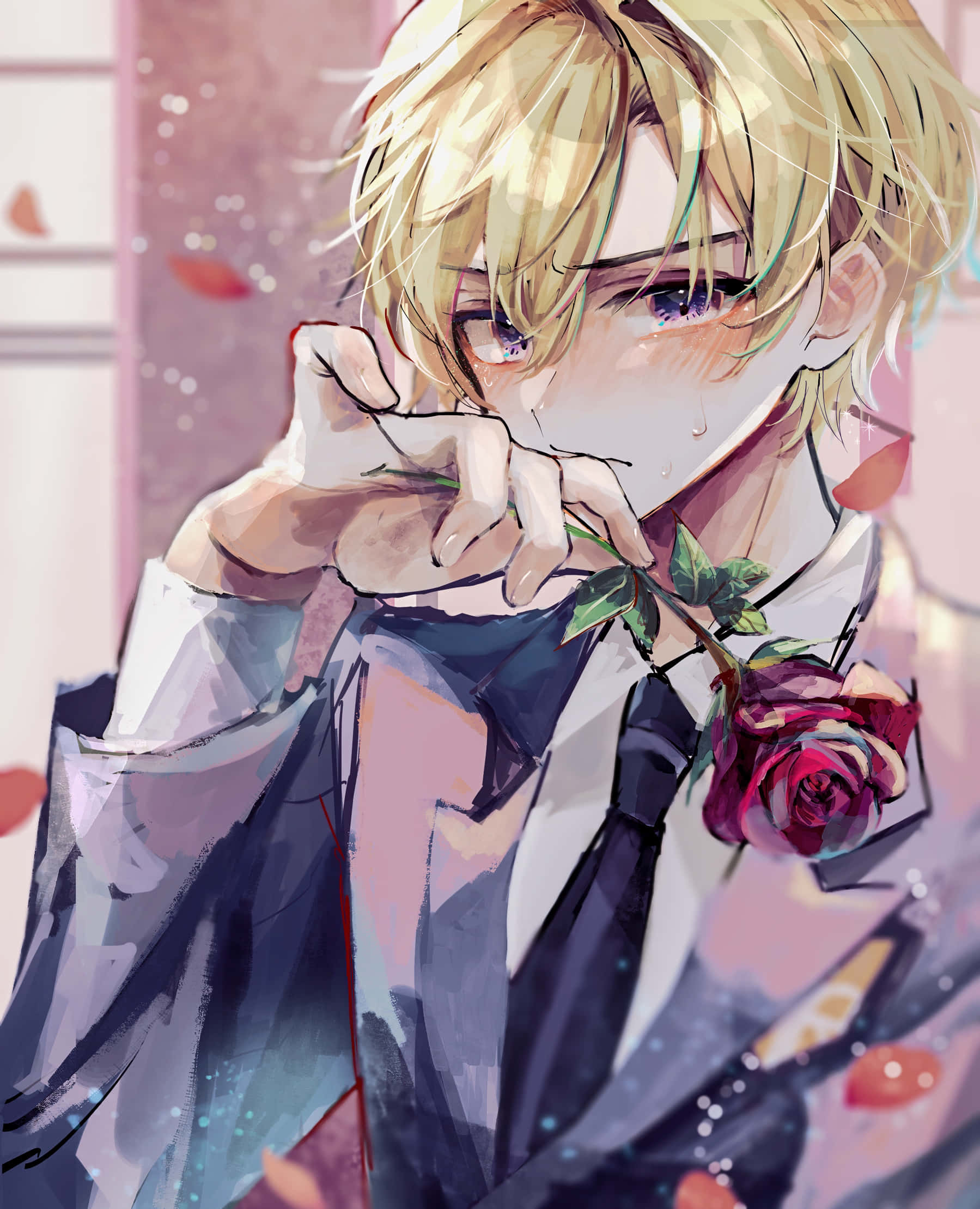 Tamaki Suoh, red rose, soft pink light, Full HD Phone Wallpaper
