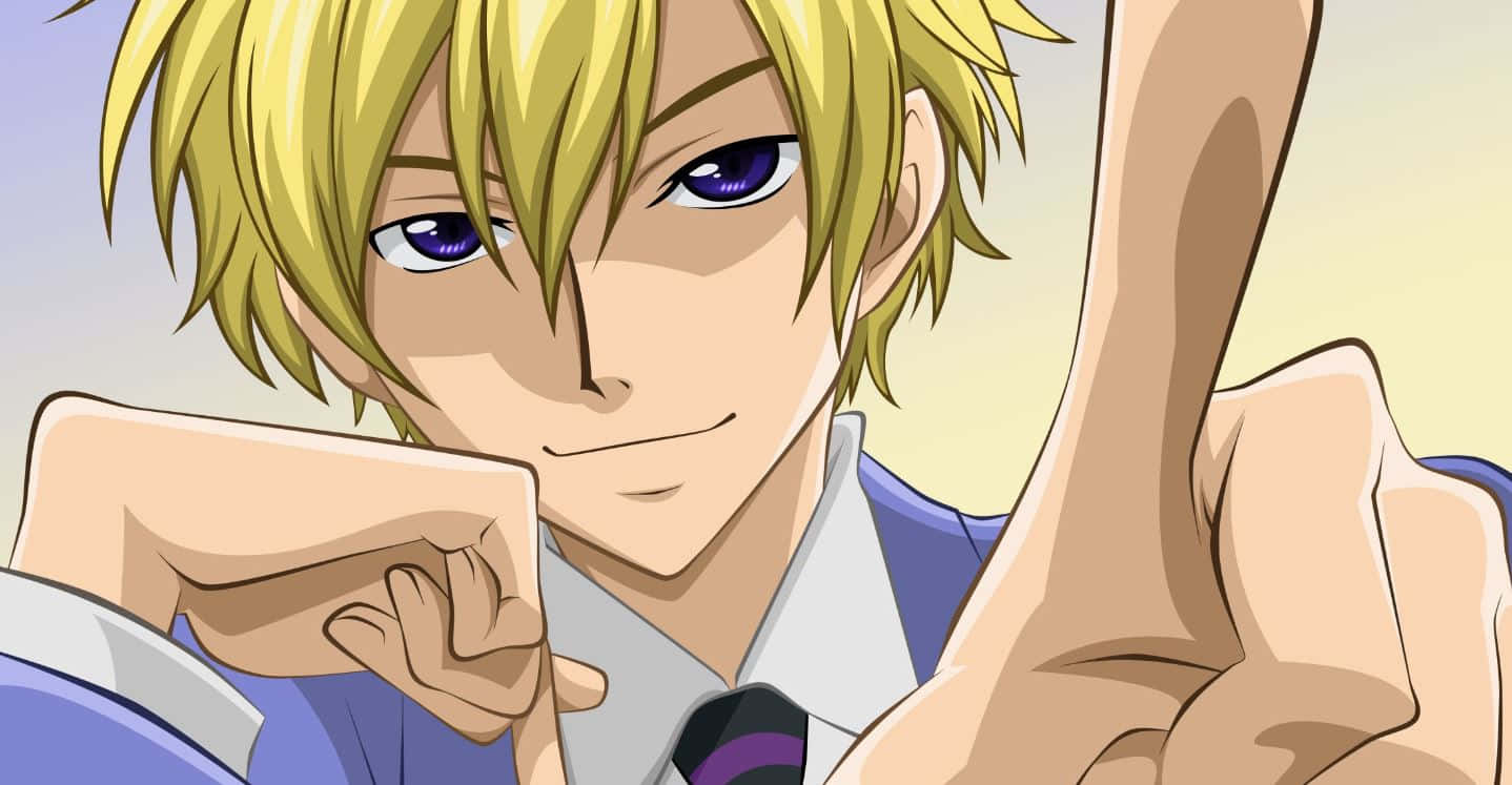 Tamaki Suoh, spiky blonde hair, purple eyes, HD Desktop Wallpaper