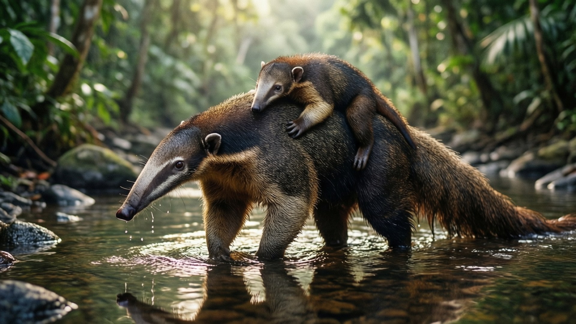 Tamandua, mother, baby, Full HD Desktop Wallpaper