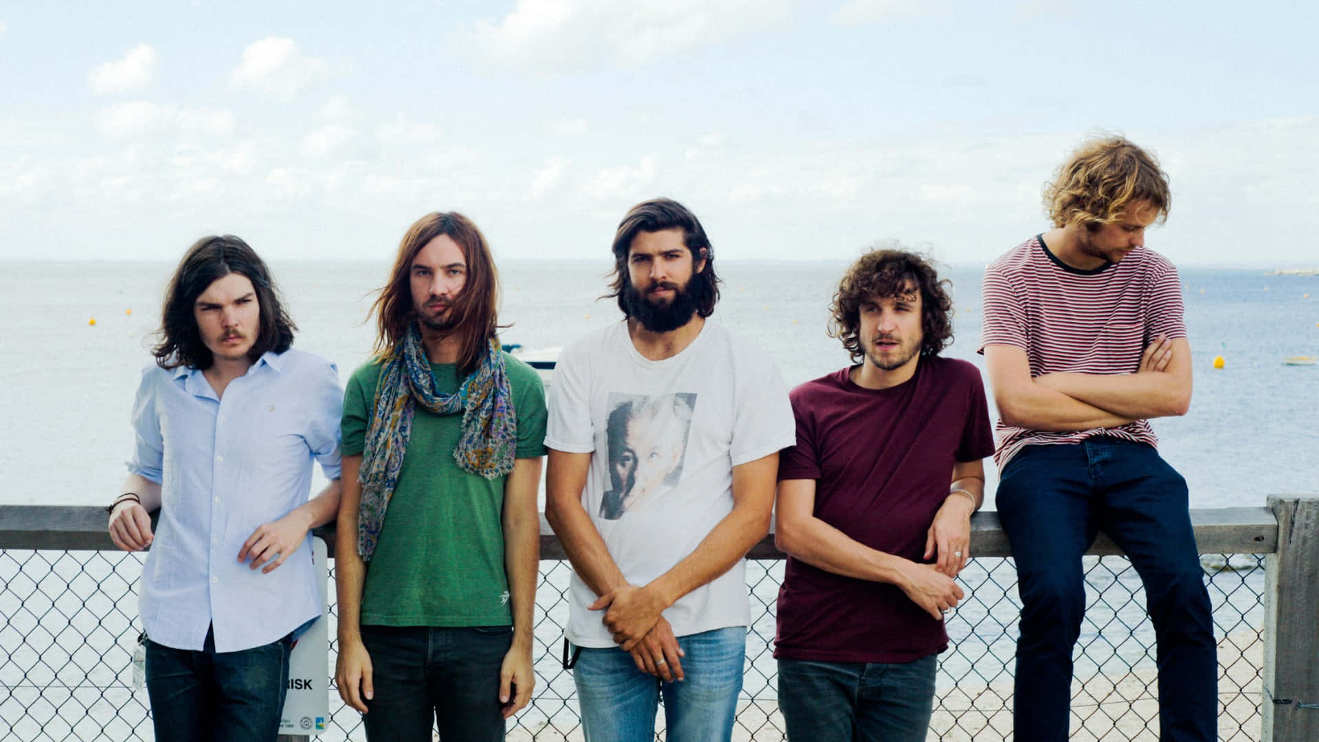 Tame Impala, chainlink fence, calm ocean, Full HD Desktop Wallpaper