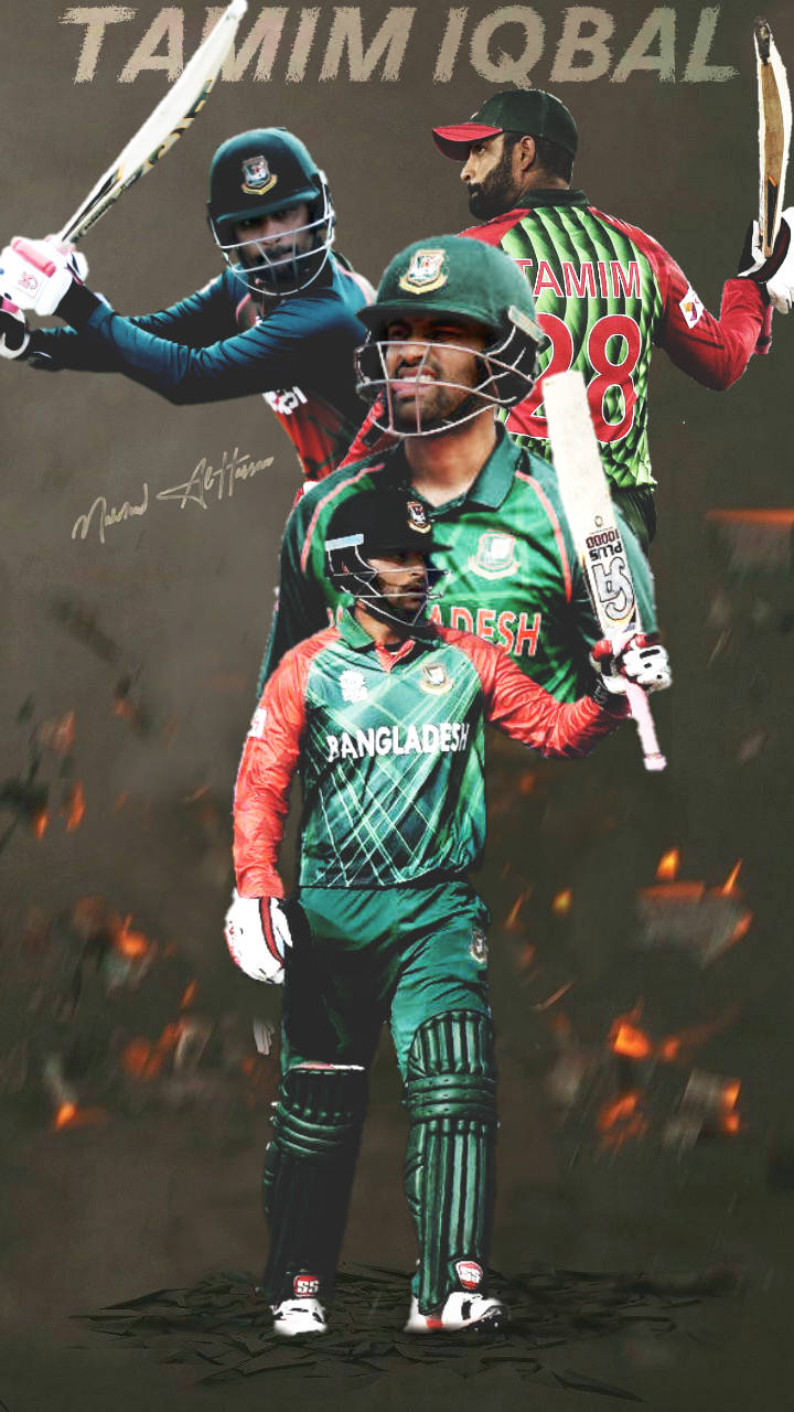 Tamim Iqbal, green and red uniform, bat, HD Phone Wallpaper