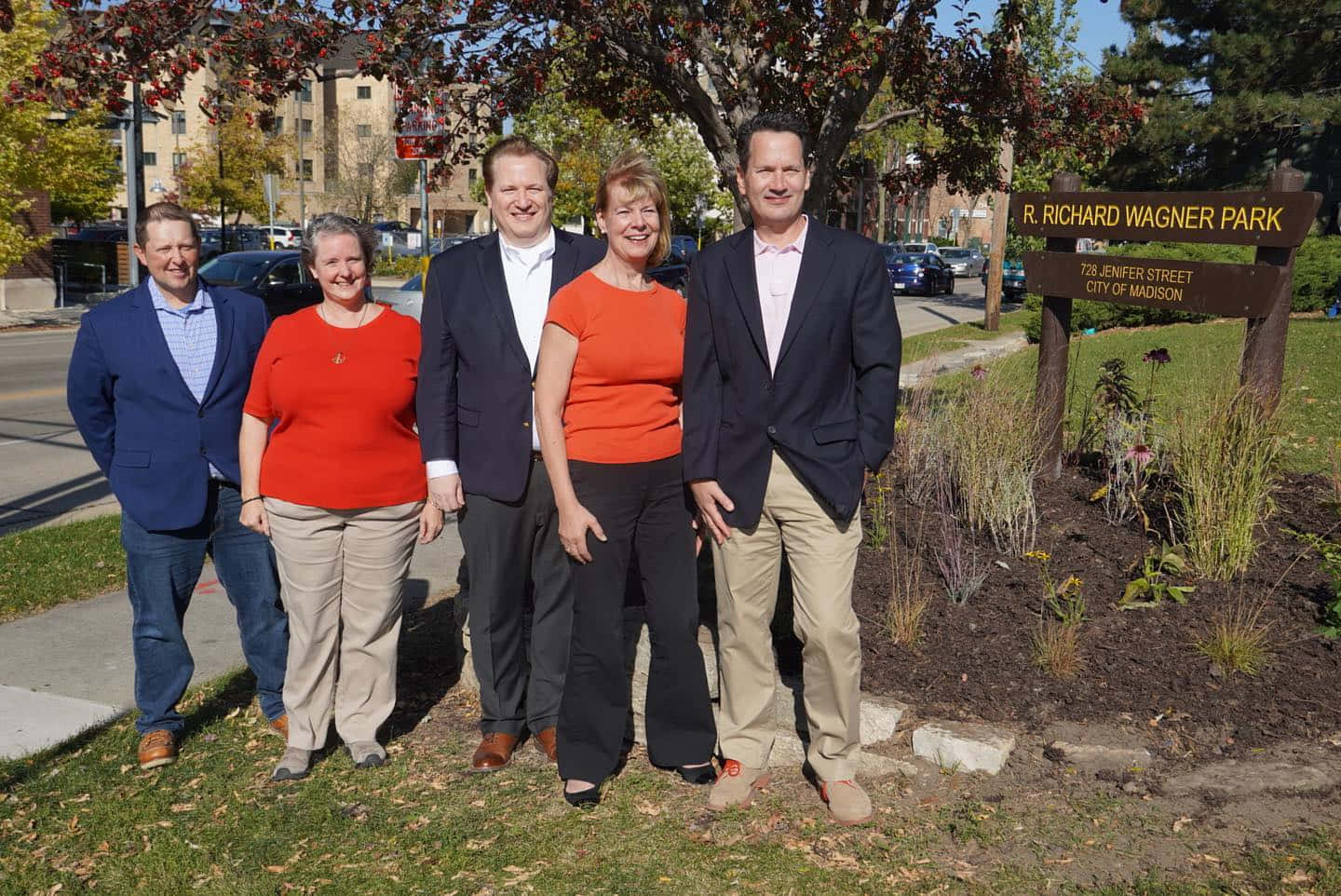 Tammy Baldwin, park sign, autumn trees, HD Desktop Wallpaper