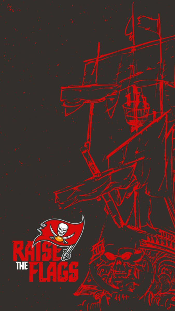 Tampa Bay Buccaneers, red pirate ship sketch, skull motifs, SD Phone Wallpaper