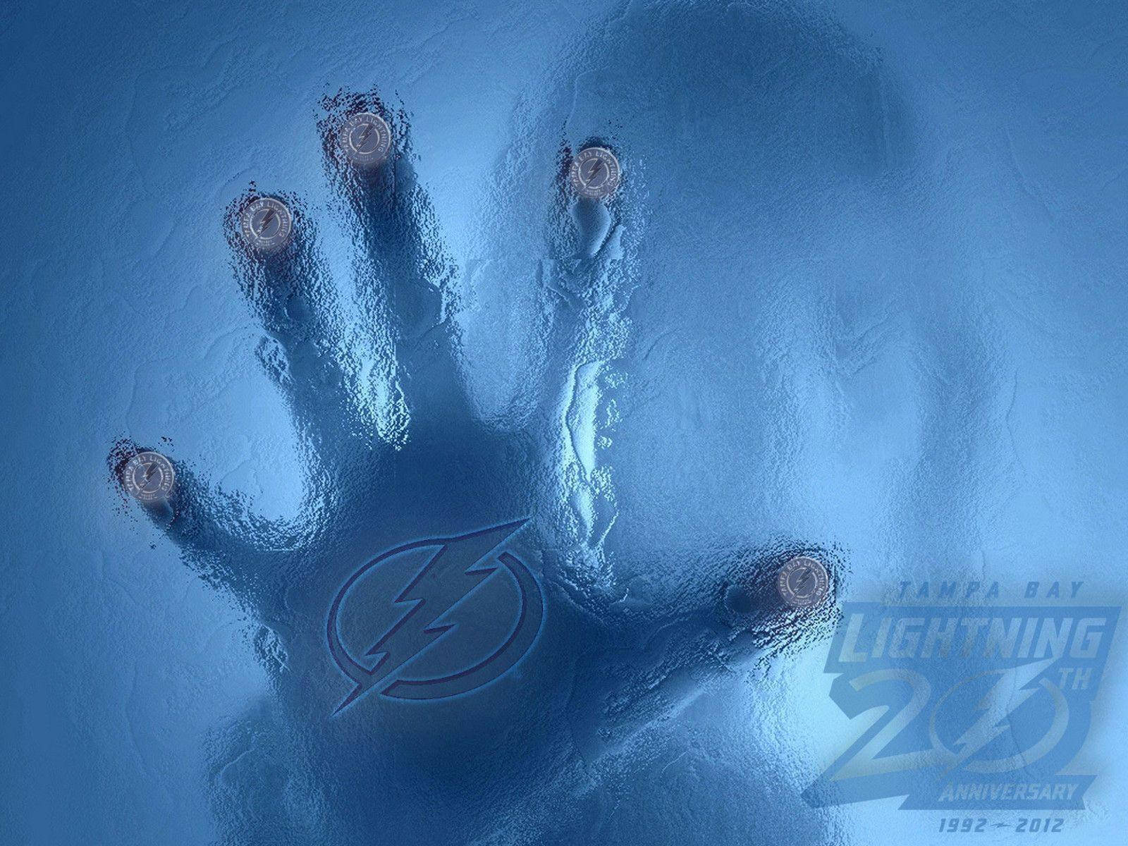 Tampa Bay Lightning, 20th anniversary 1992-2012, frosty handprint, HD Desktop Wallpaper