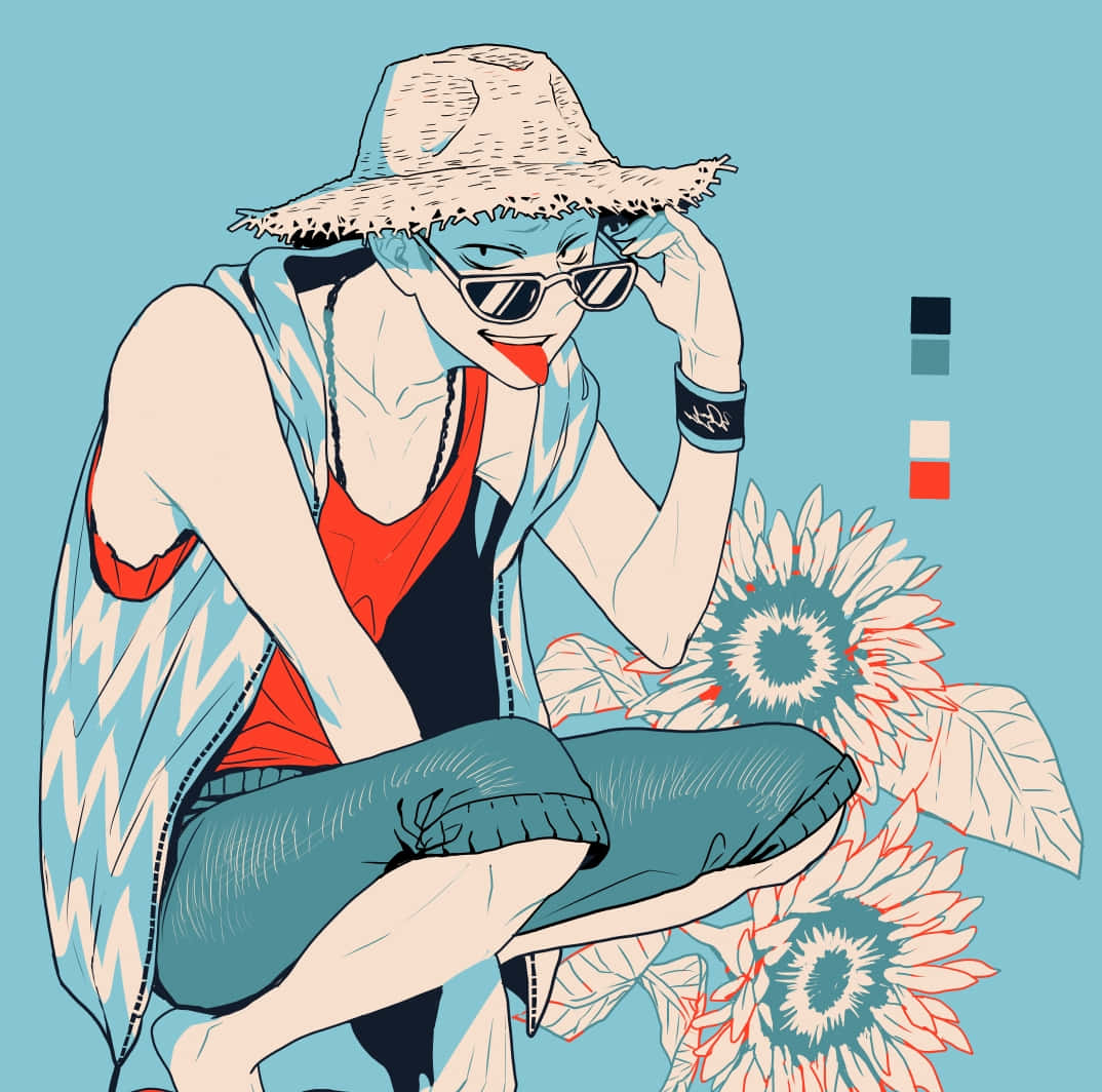 Tanaka Ryunosuke, straw hat, sunglasses, SD Desktop Wallpaper
