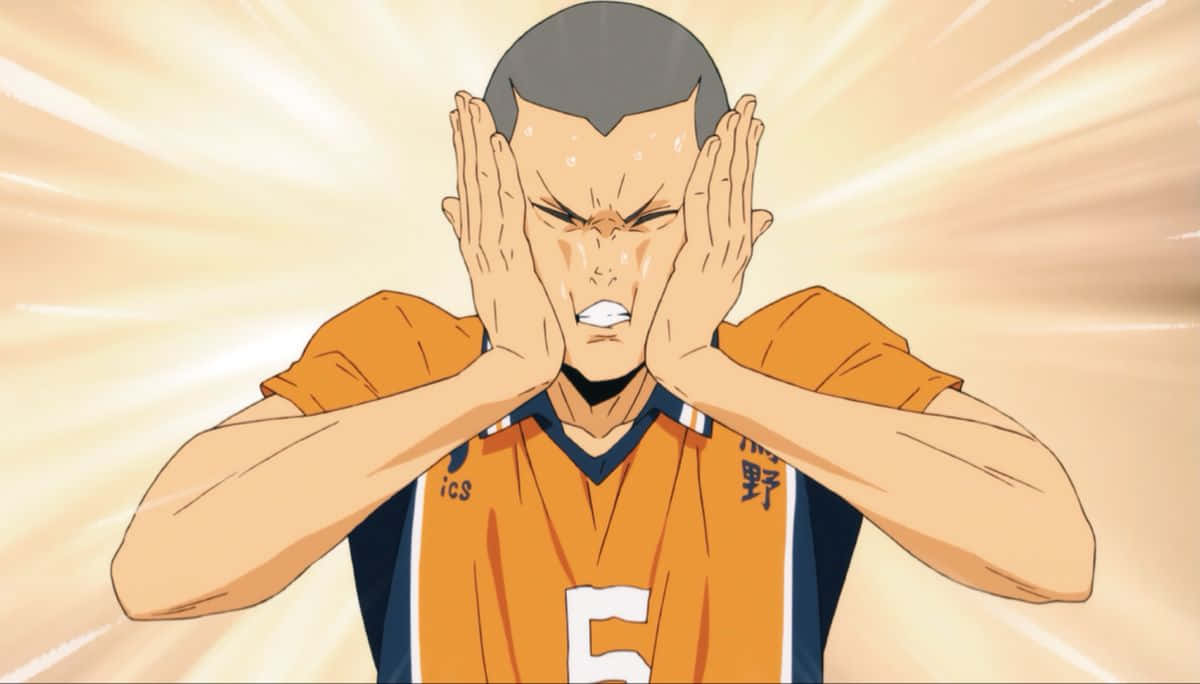 Tanaka Ryunosuke, orange jersey, radiant golden background, SD Desktop Wallpaper