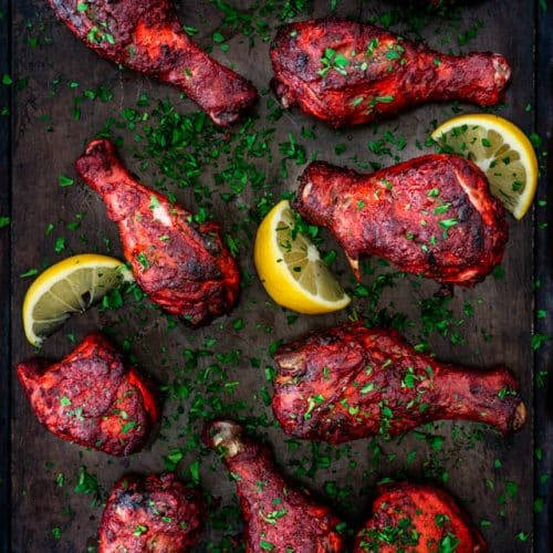 Grilled Tandoori Chicken, red chili chicken drumsticks, fresh parsley, SD Desktop Wallpaper