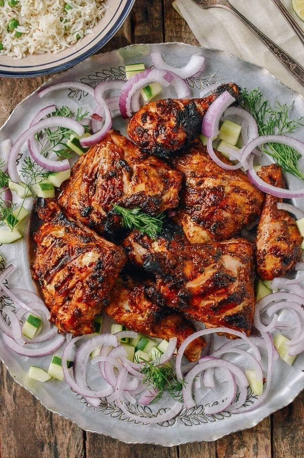 Tandoori Chicken, grilled chicken pieces, charred edges, SD Phone Wallpaper