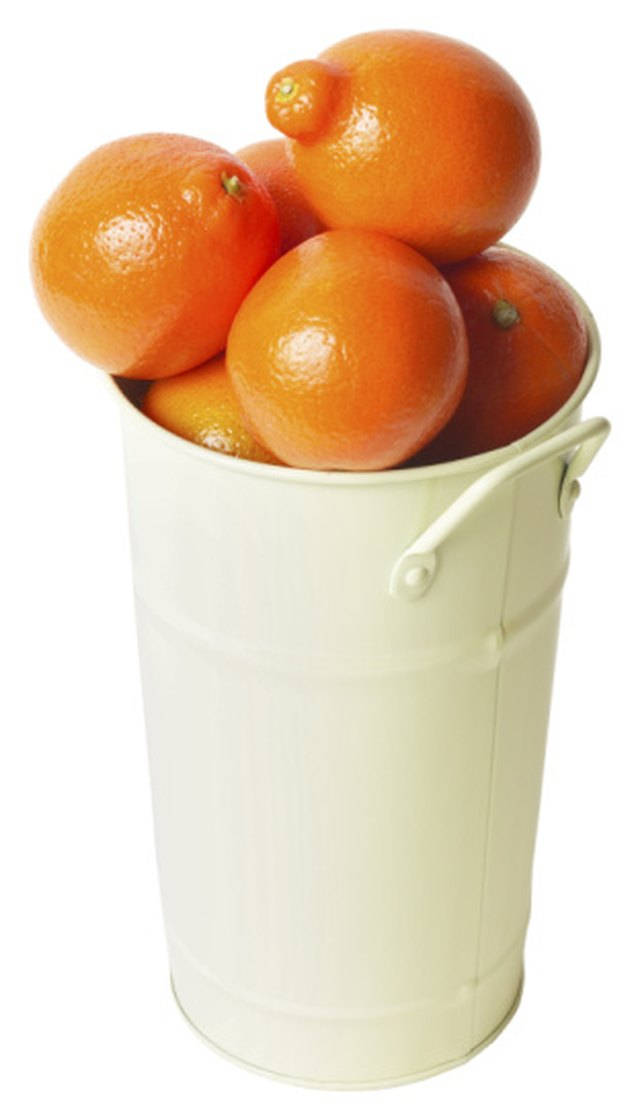 tangelo, white metal bucket, bright orange citrus fruits, SD Phone Wallpaper
