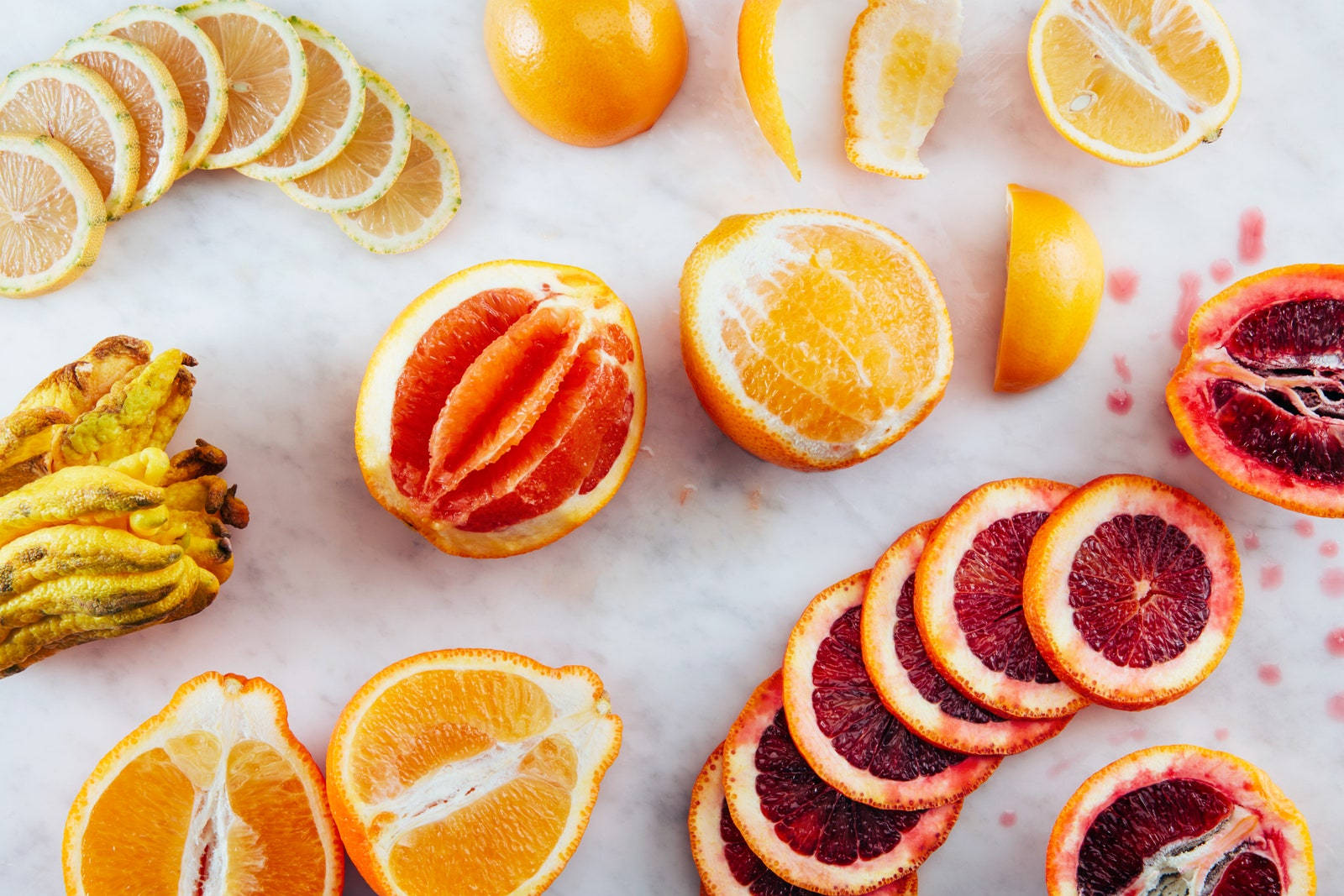 tangelo fruit slices, white marble surface, oranges, HD Desktop Wallpaper