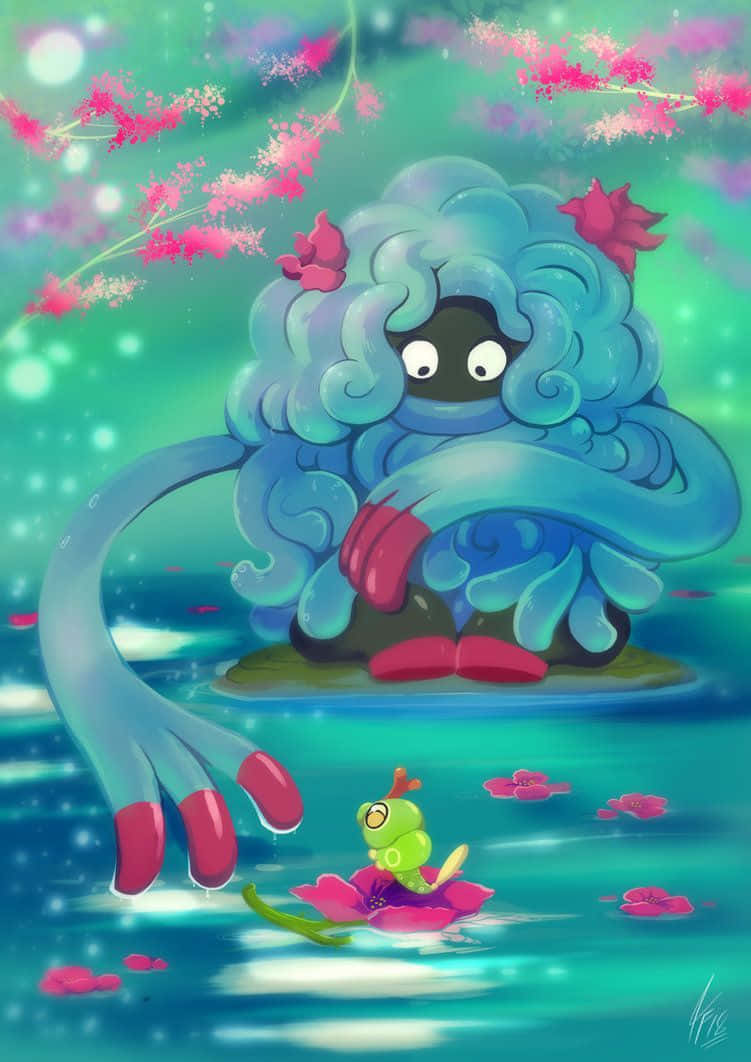 Tangrowth, blue curly Pokémon, pink feet, SD Phone Wallpaper