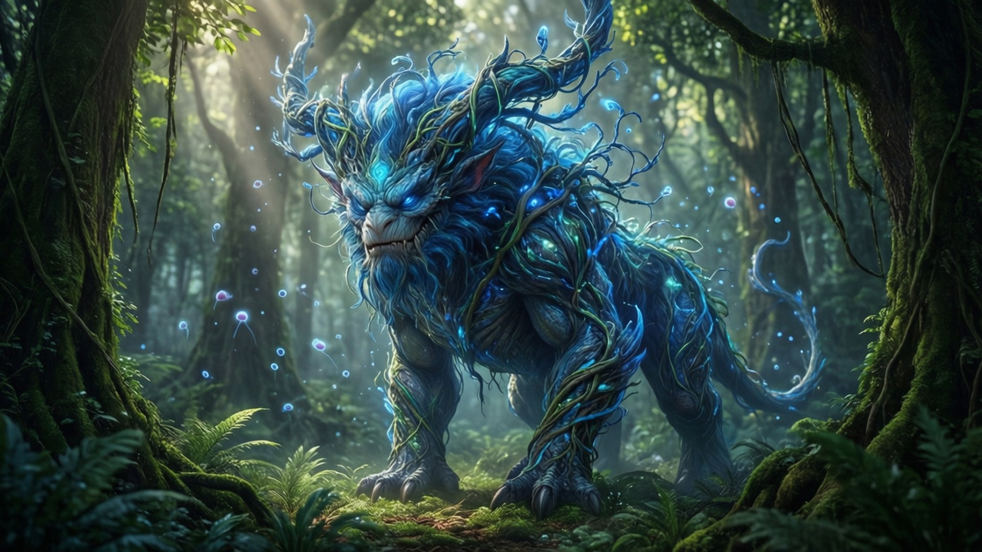 Tangrowth, forest guardian, blue glowing, Full HD Desktop Wallpaper