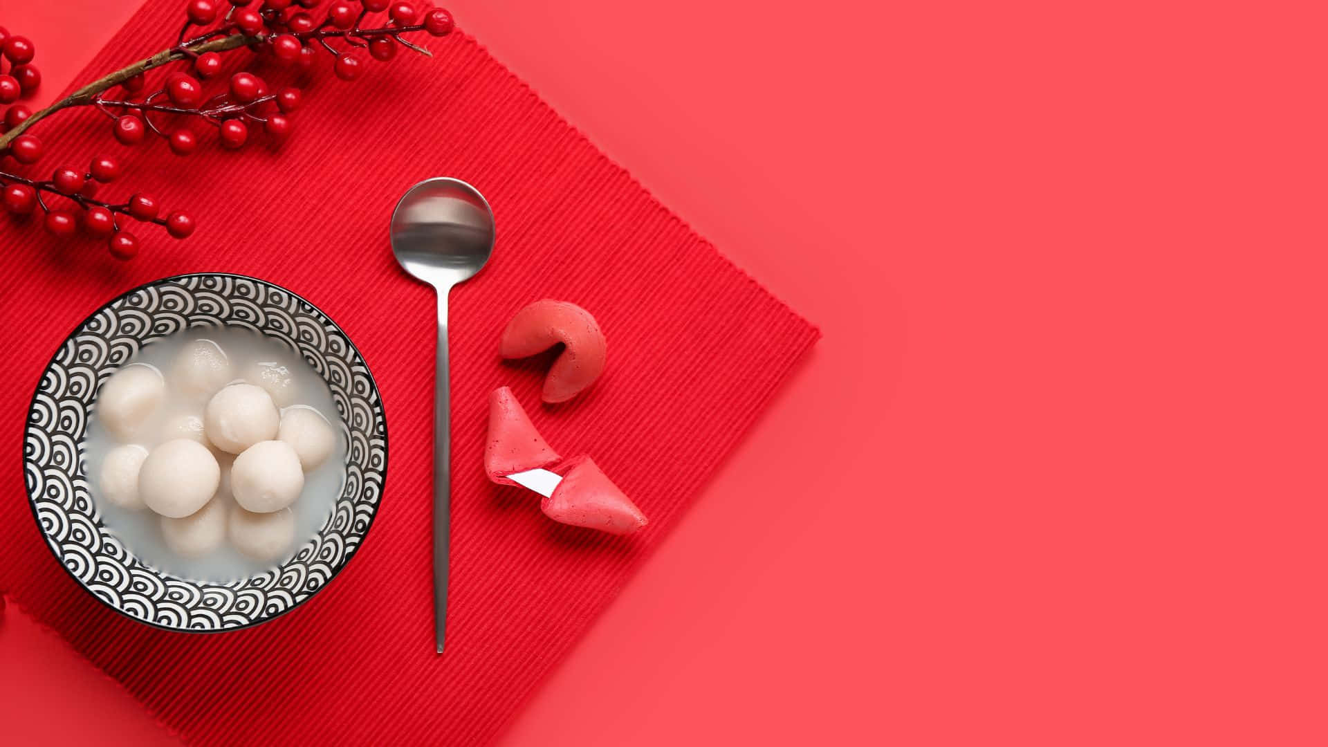 tangyuan, white tangyuan, red textured mat, Full HD Desktop Wallpaper