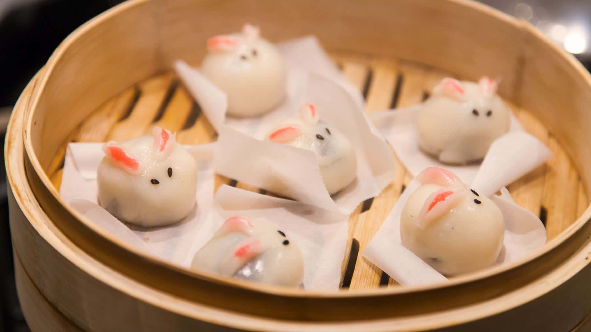 cute rabbit tangyuan, bunny-shaped dumplings, pink ears, Full HD Desktop Wallpaper